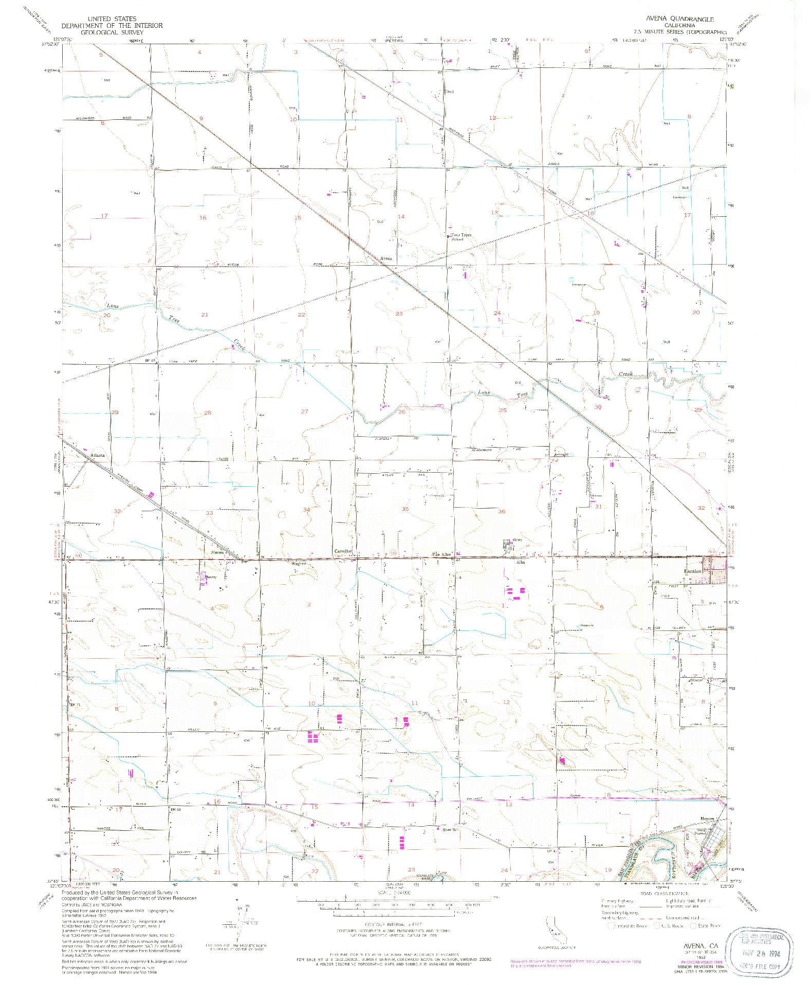 USGS 1:24000-SCALE QUADRANGLE FOR AVENA, CA 1952