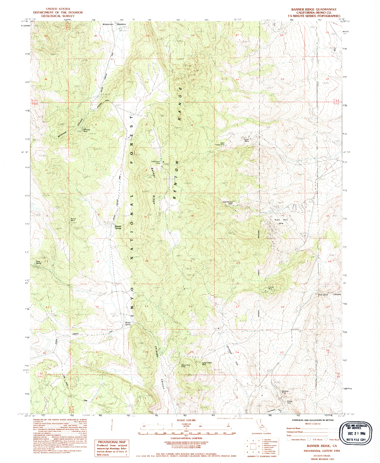 USGS 1:24000-SCALE QUADRANGLE FOR BANNER RIDGE, CA 1984