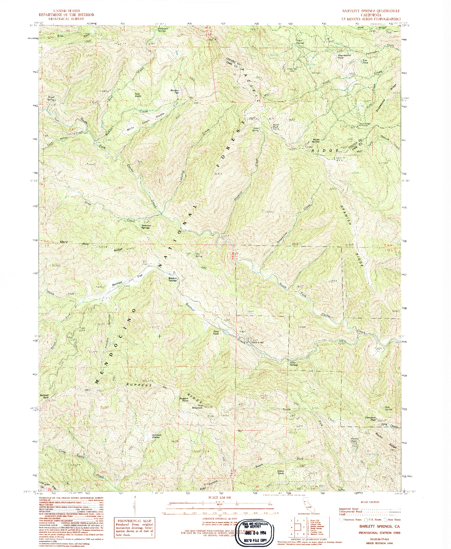 USGS 1:24000-SCALE QUADRANGLE FOR BARTLETT SPRINGS, CA 1989