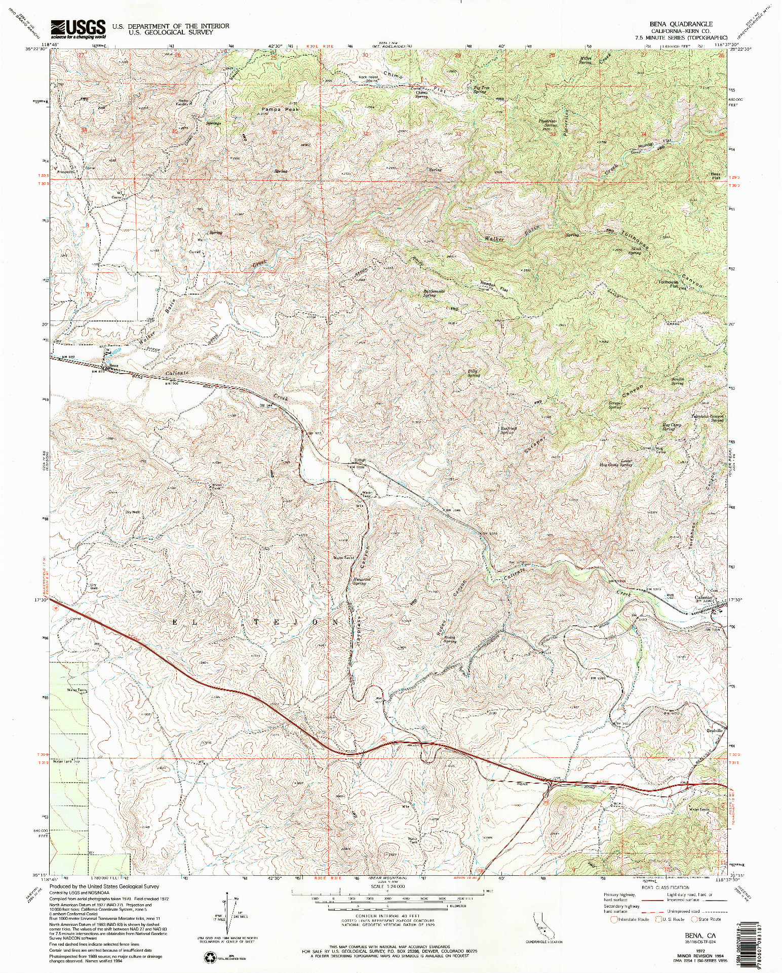 USGS 1:24000-SCALE QUADRANGLE FOR BENA, CA 1972