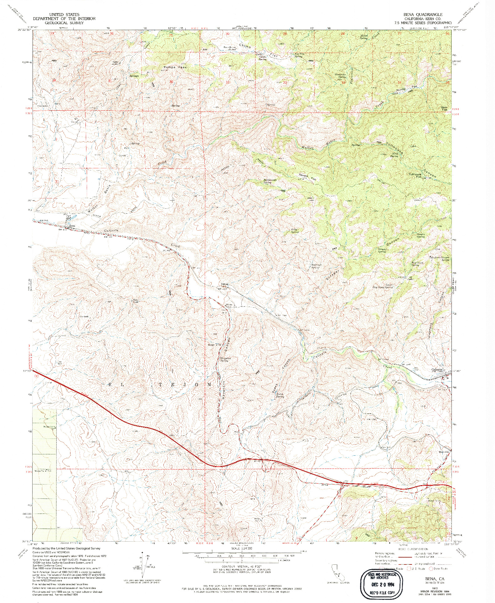 USGS 1:24000-SCALE QUADRANGLE FOR BENA, CA 1972