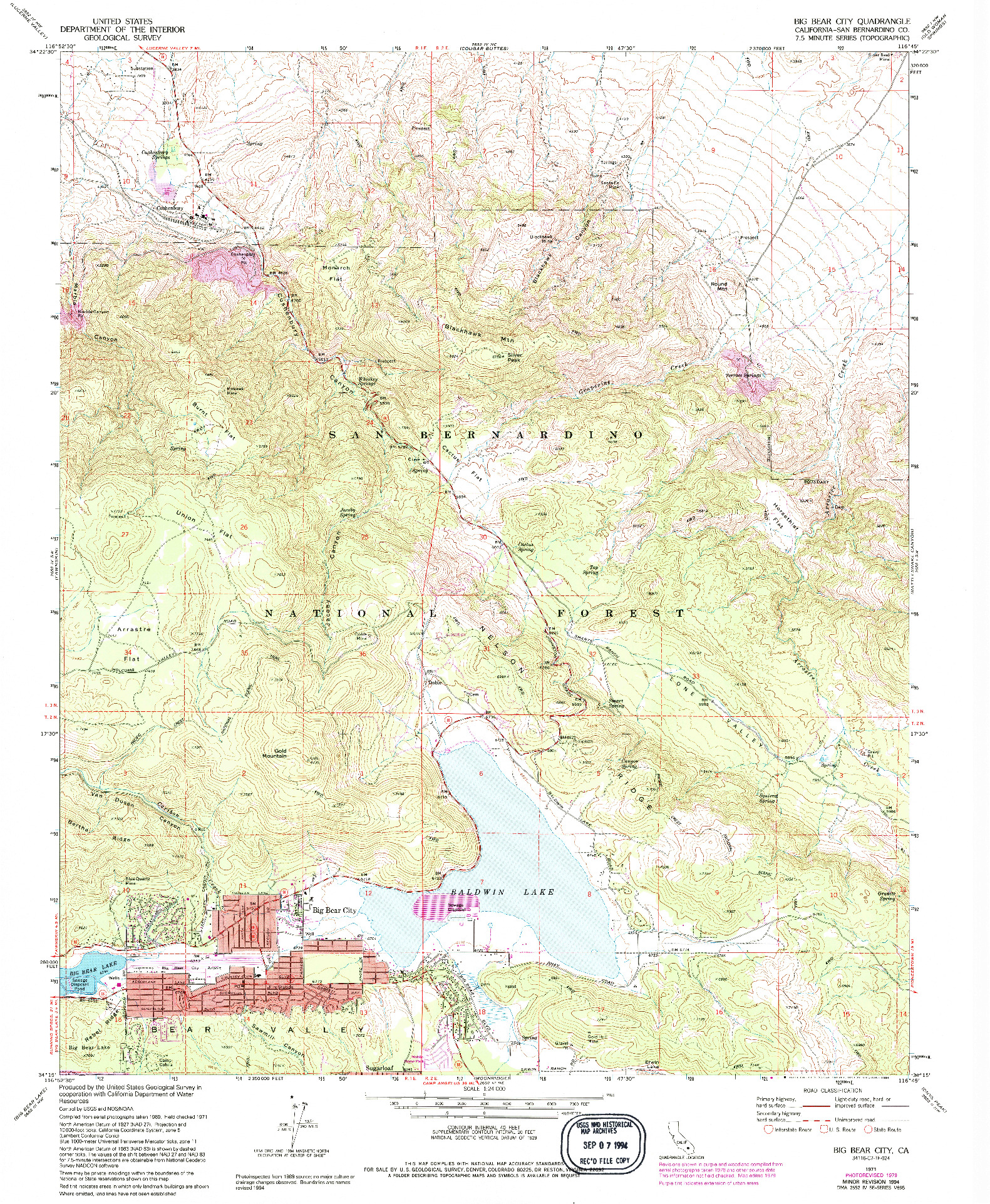 USGS 1:24000-SCALE QUADRANGLE FOR BIG BEAR CITY, CA 1971