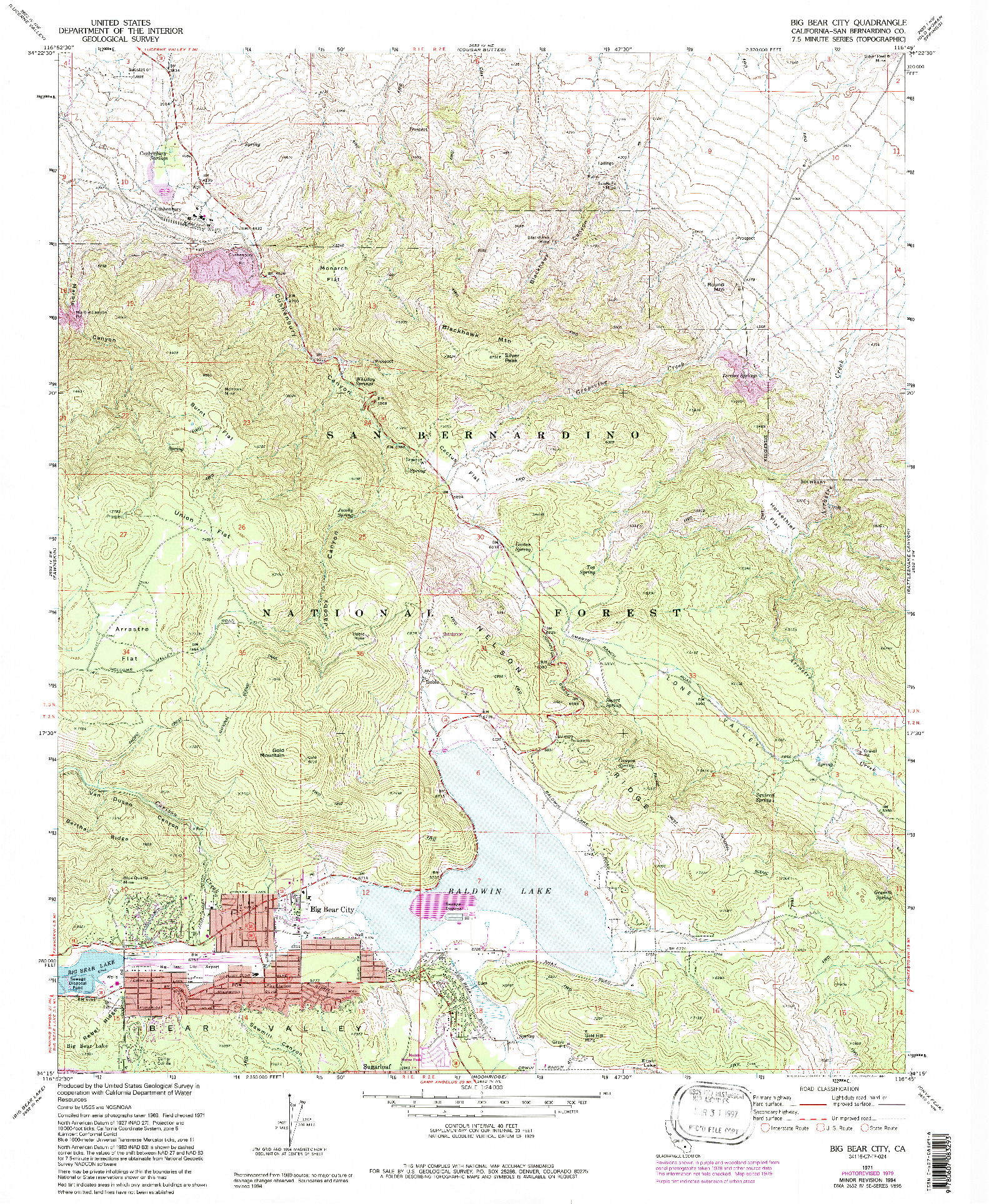 USGS 1:24000-SCALE QUADRANGLE FOR BIG BEAR CITY, CA 1971