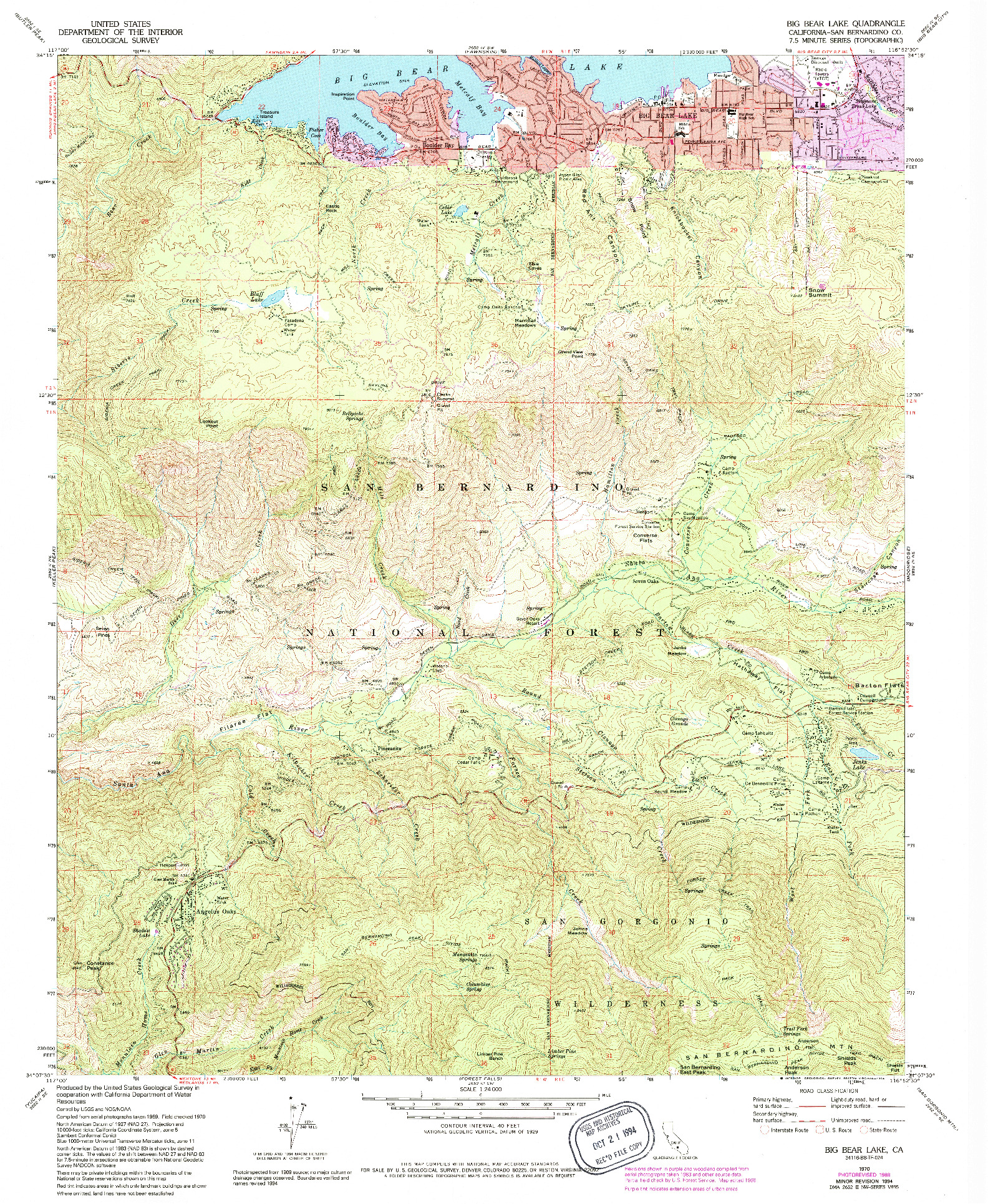 USGS 1:24000-SCALE QUADRANGLE FOR BIG BEAR LAKE, CA 1970