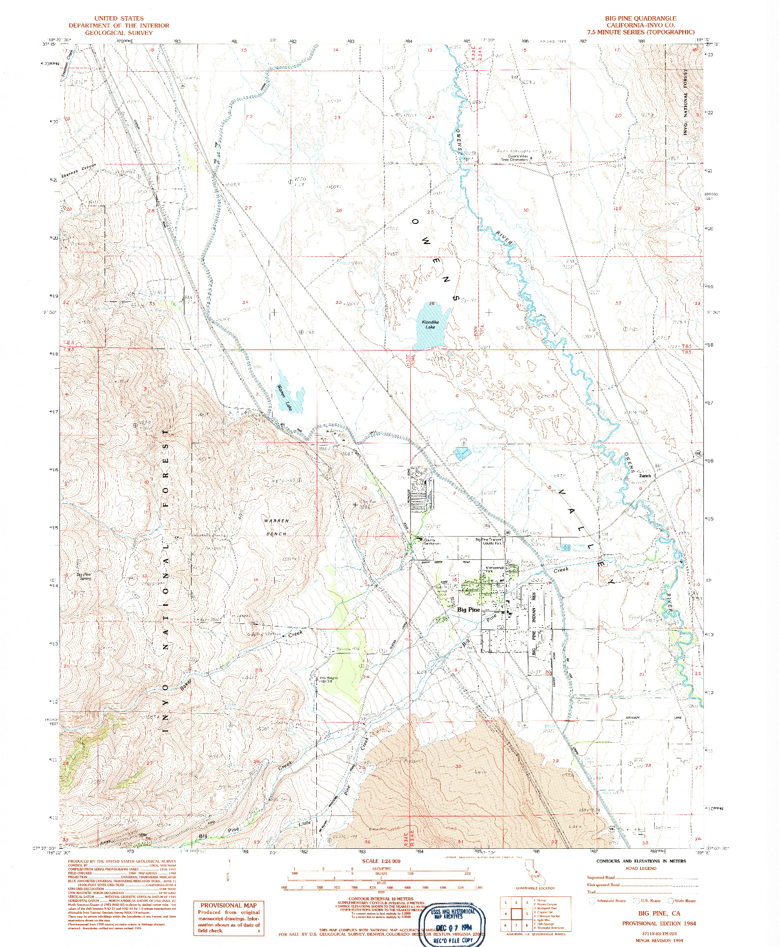 USGS 1:24000-SCALE QUADRANGLE FOR BIG PINE, CA 1984