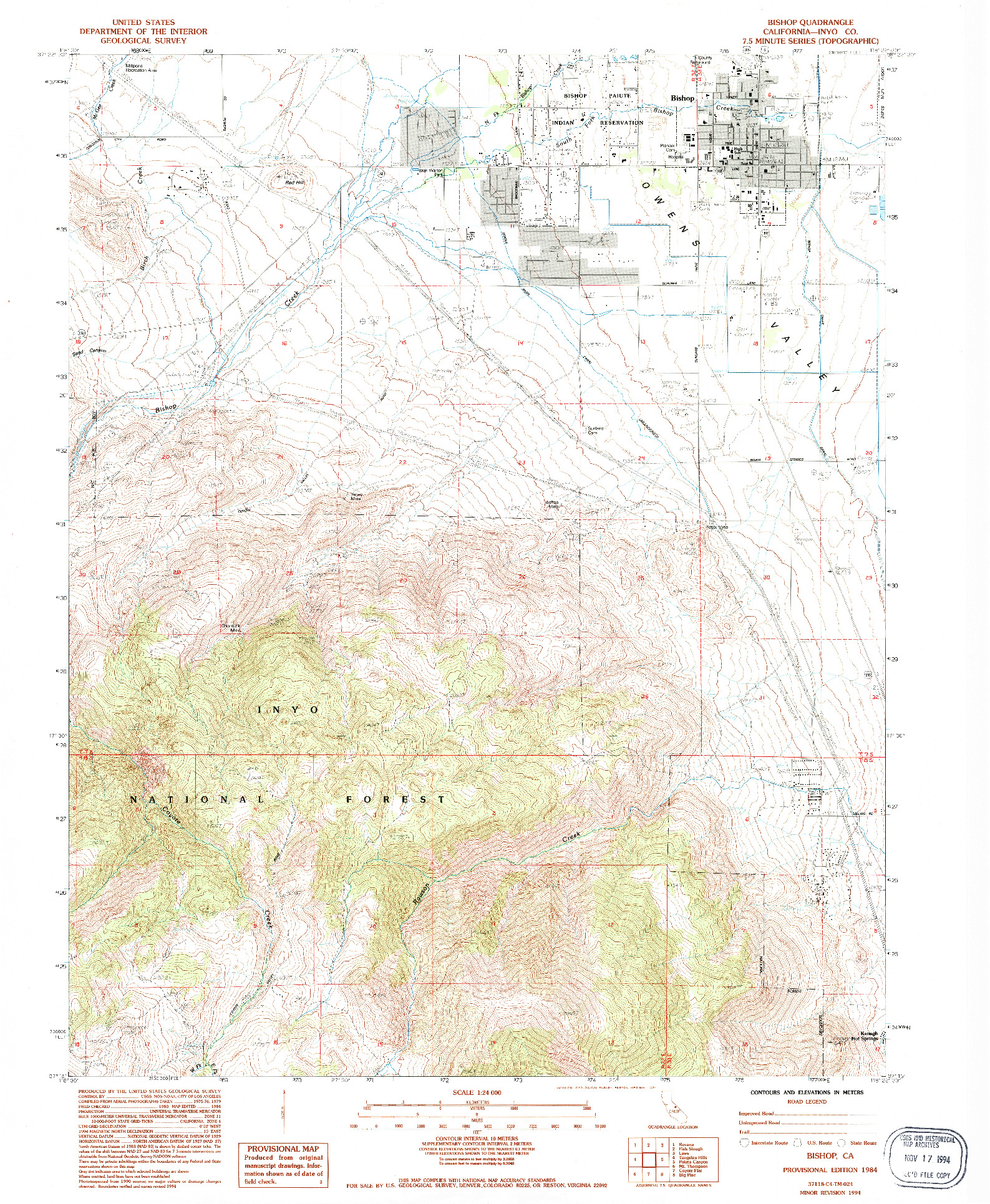 USGS 1:24000-SCALE QUADRANGLE FOR BISHOP, CA 1984