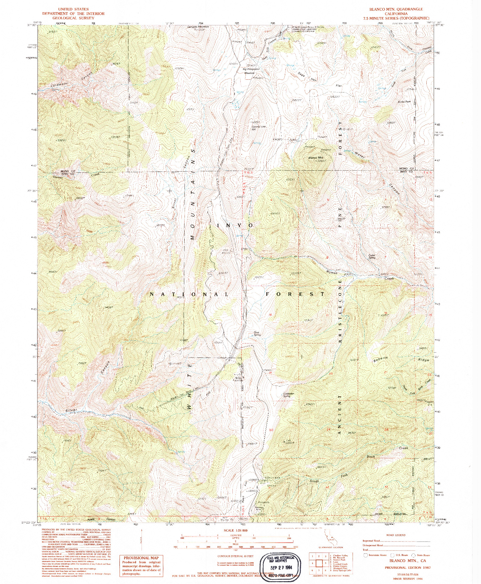 USGS 1:24000-SCALE QUADRANGLE FOR BLANCO MOUNTAIN, CA 1987