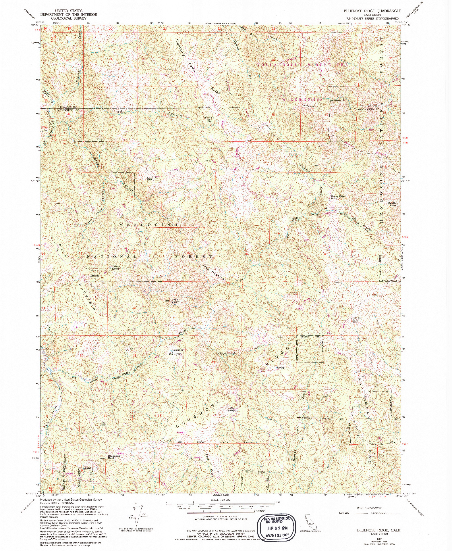 USGS 1:24000-SCALE QUADRANGLE FOR BLUENOSE RIDGE, CA 1967