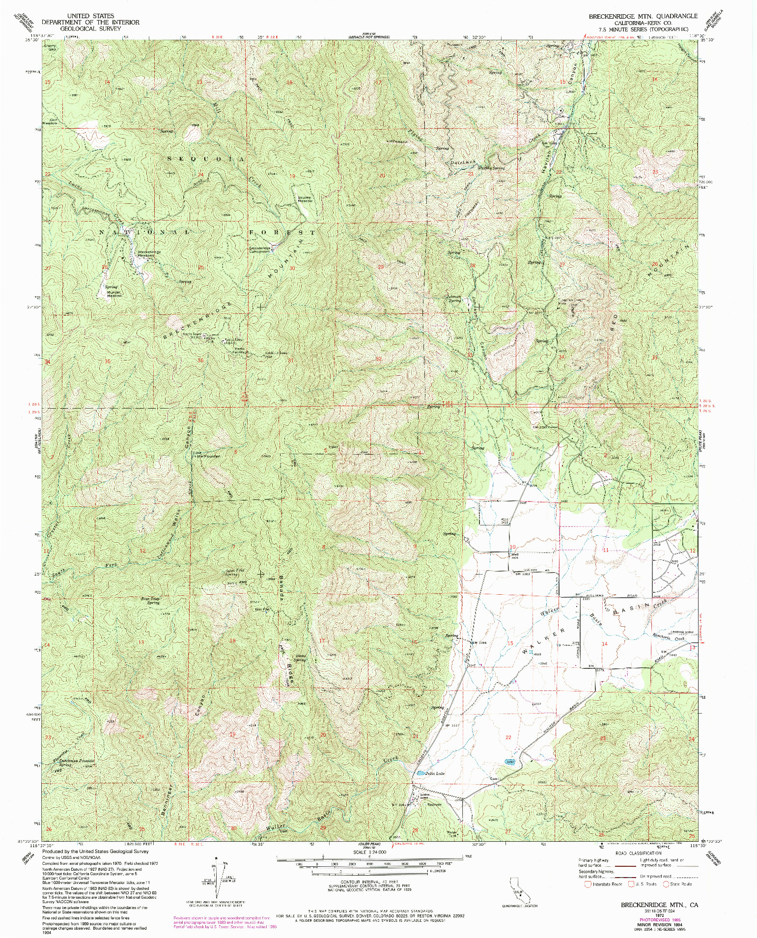 USGS 1:24000-SCALE QUADRANGLE FOR BRECKENRIDGE MTN, CA 1972