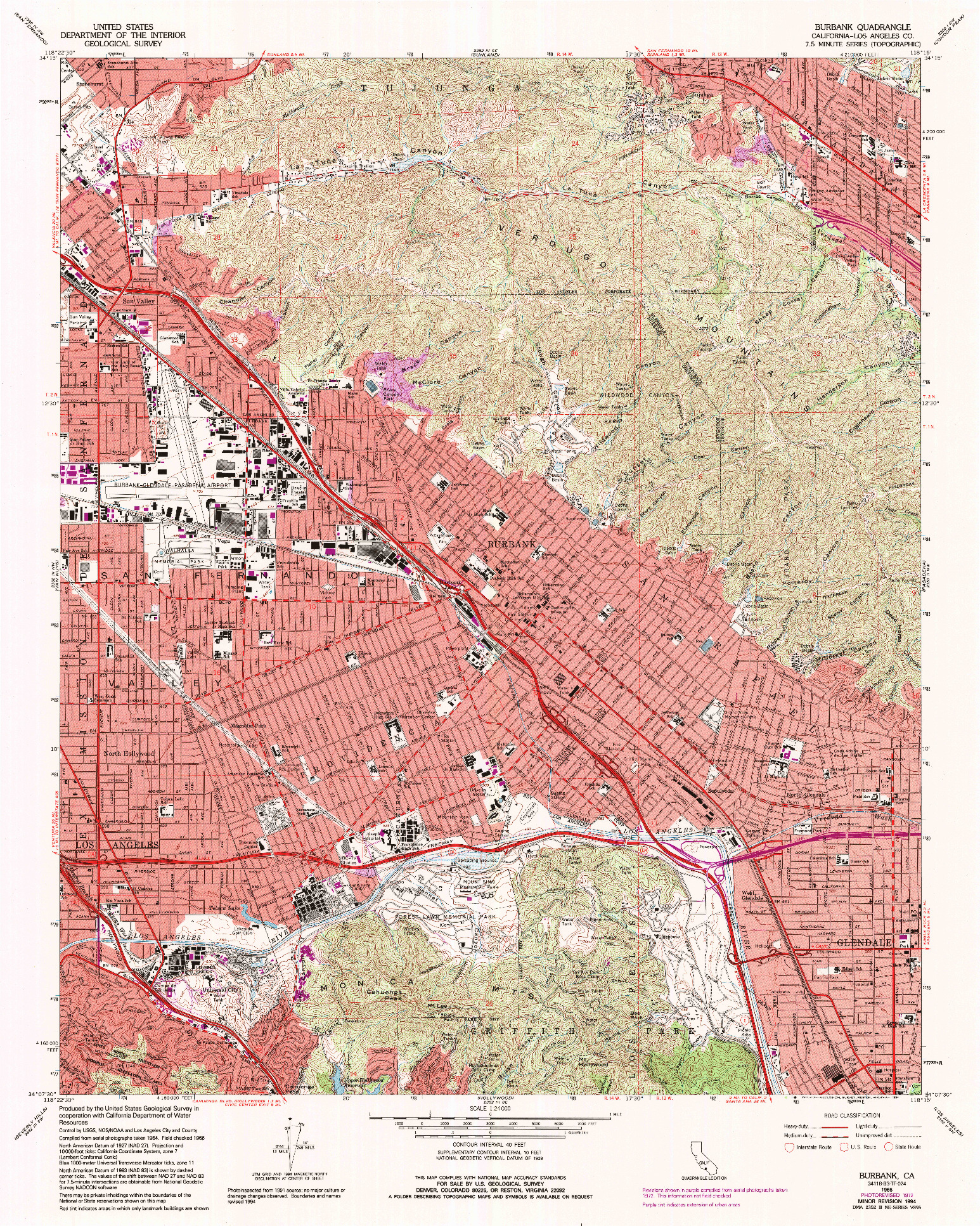 USGS 1:24000-SCALE QUADRANGLE FOR BURBANK, CA 1966