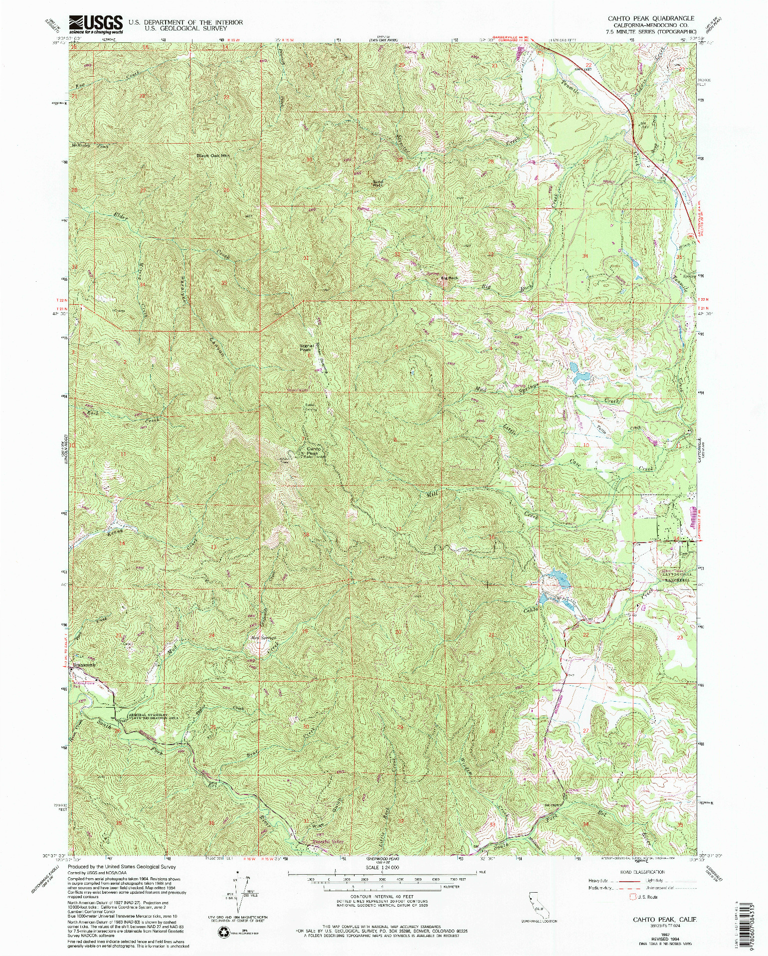 USGS 1:24000-SCALE QUADRANGLE FOR CAHTO PEAK, CA 1967