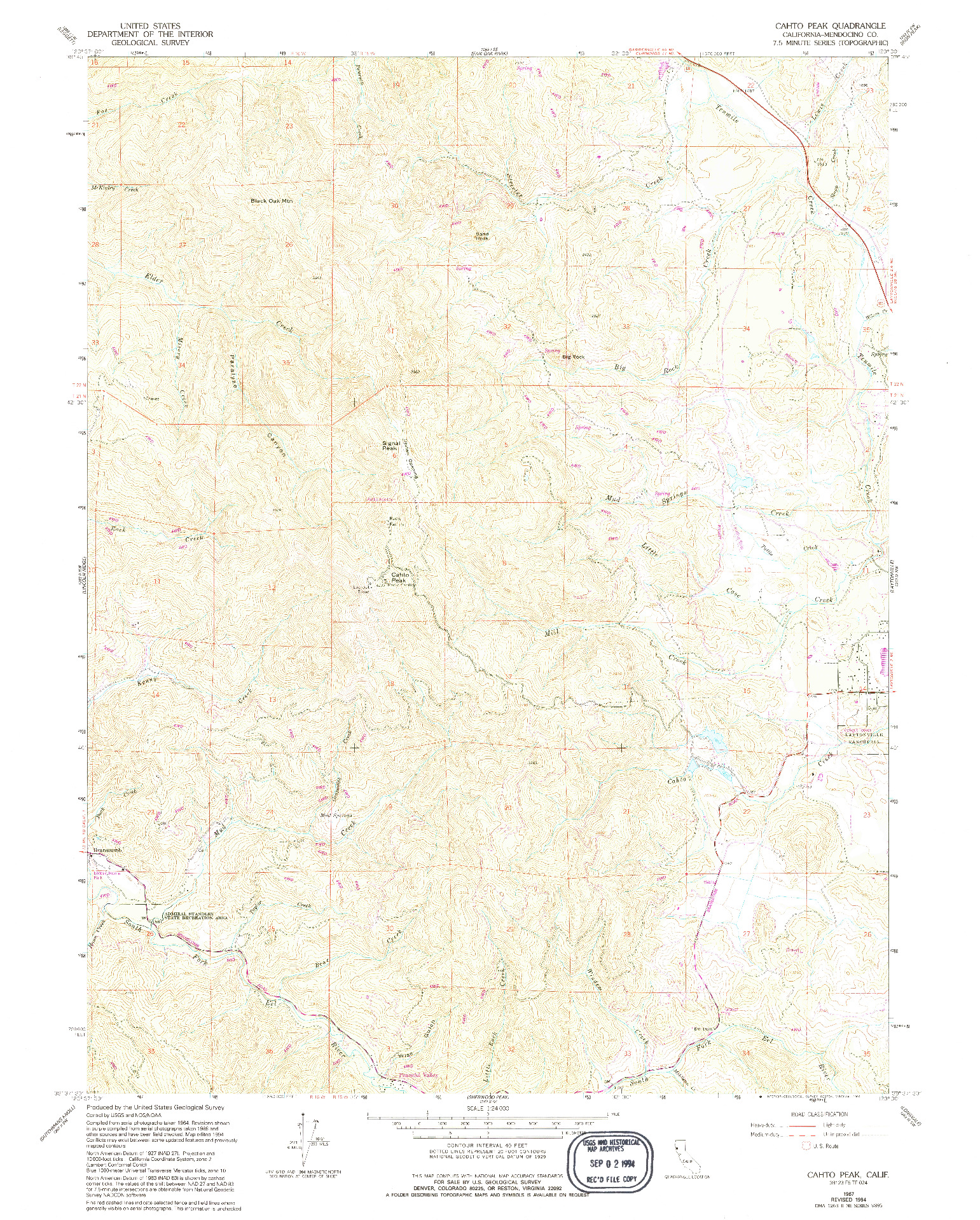 USGS 1:24000-SCALE QUADRANGLE FOR CAHTO PEAK, CA 1967