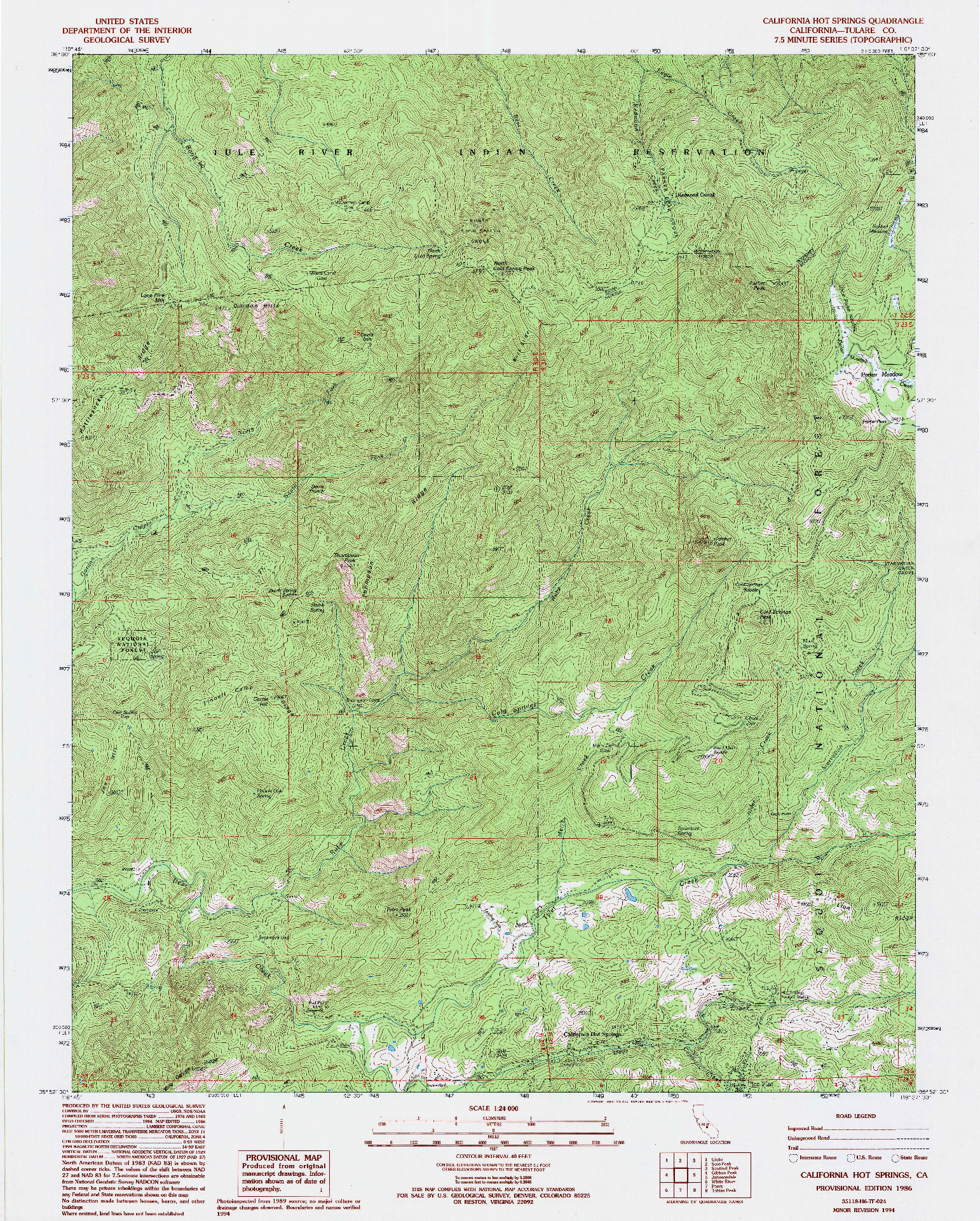 USGS 1:24000-SCALE QUADRANGLE FOR CALIFORNIA HOT SPRINGS, CA 1986