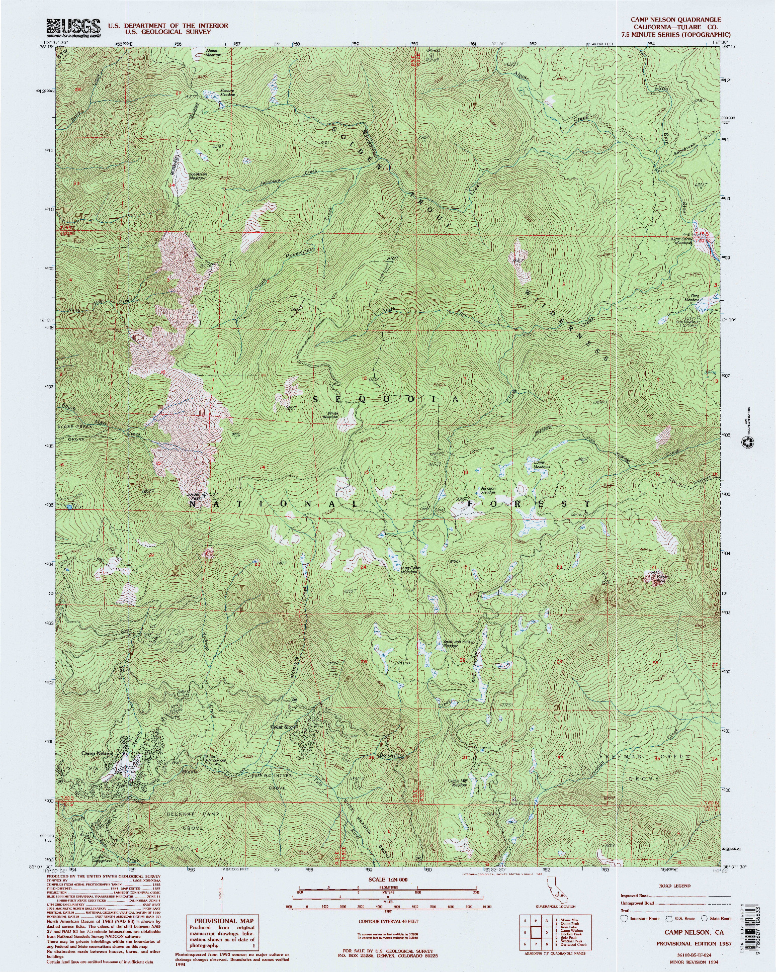 USGS 1:24000-SCALE QUADRANGLE FOR CAMP NELSON, CA 1987