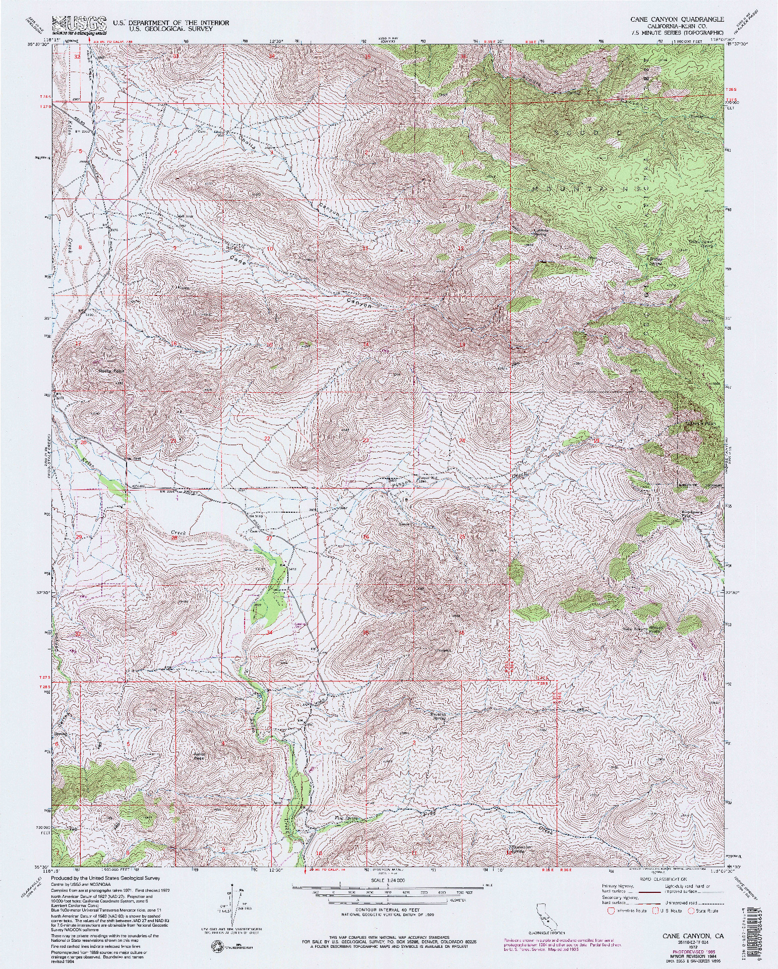 USGS 1:24000-SCALE QUADRANGLE FOR CANE CANYON, CA 1972