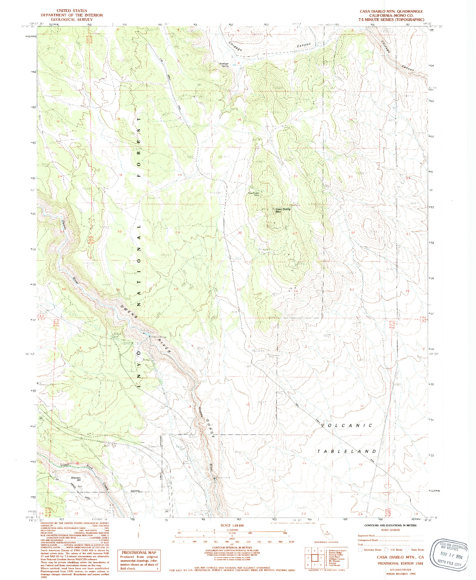 USGS 1:24000-SCALE QUADRANGLE FOR CASA DIABLO MTN, CA 1984