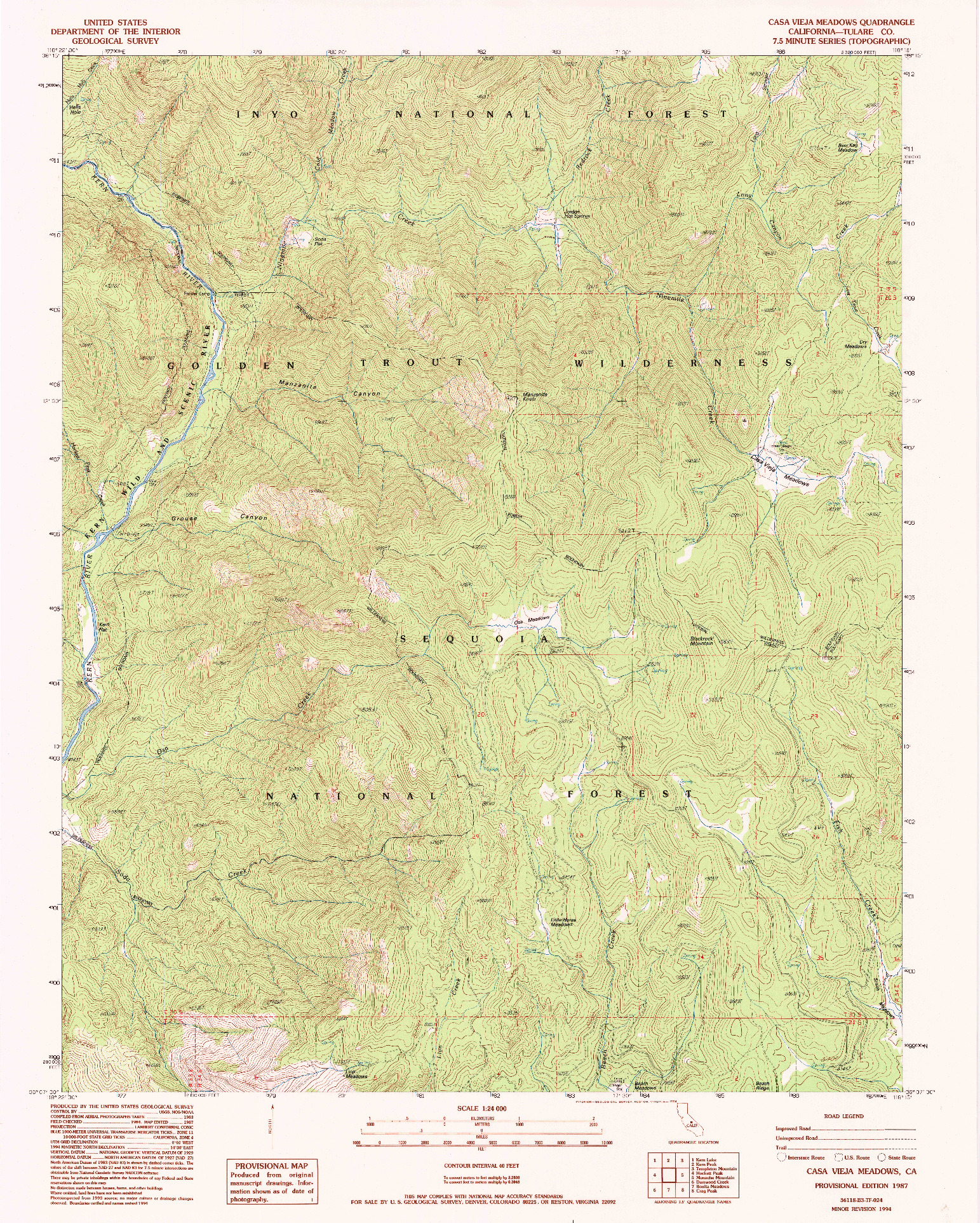 USGS 1:24000-SCALE QUADRANGLE FOR CASA VIEJA MEADOWS, CA 1987