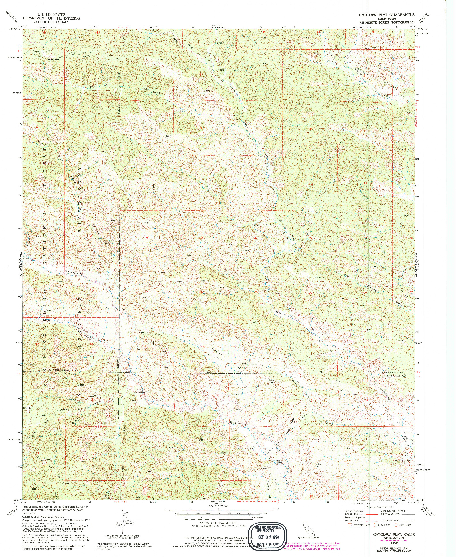 USGS 1:24000-SCALE QUADRANGLE FOR CATCLAW FLAT, CA 1972