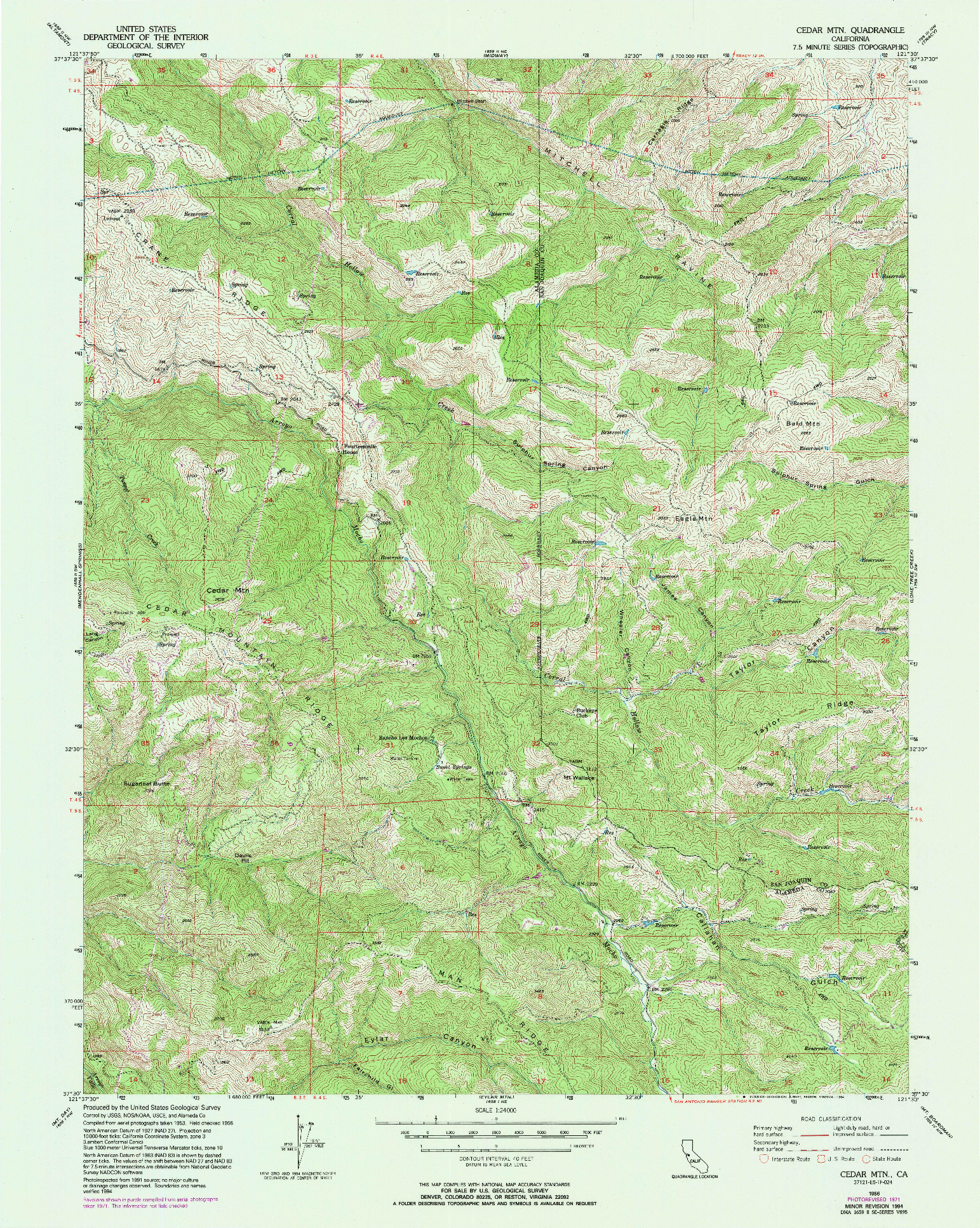 USGS 1:24000-SCALE QUADRANGLE FOR CEDAR MTN, CA 1956