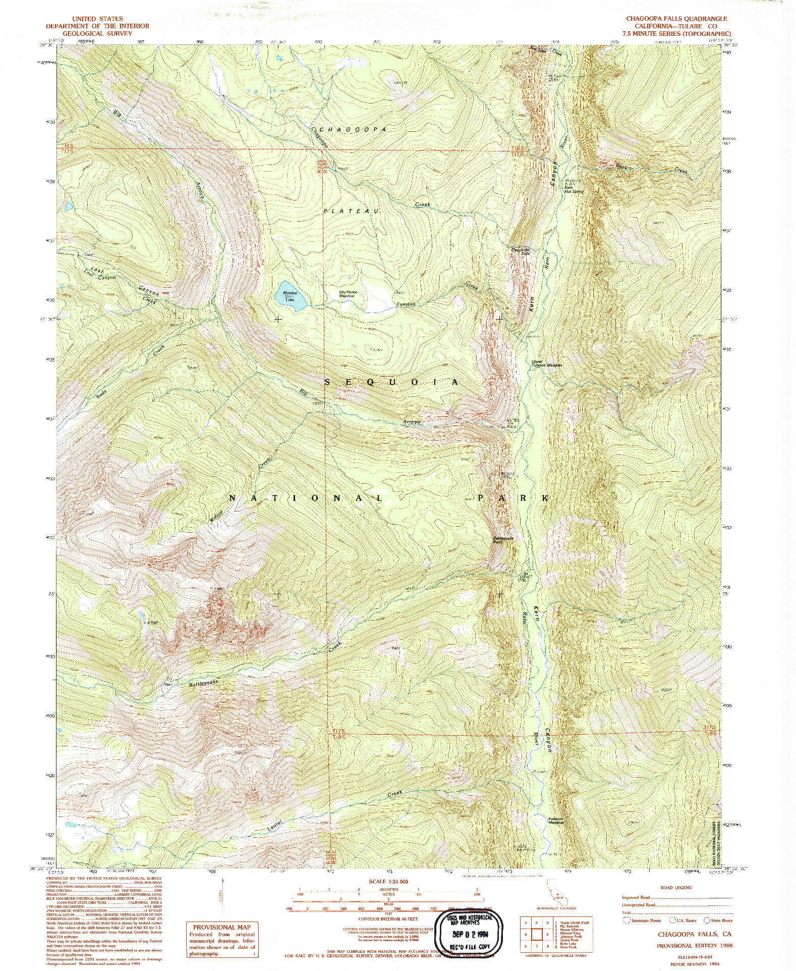USGS 1:24000-SCALE QUADRANGLE FOR CHAGOOPA FALLS, CA 1988