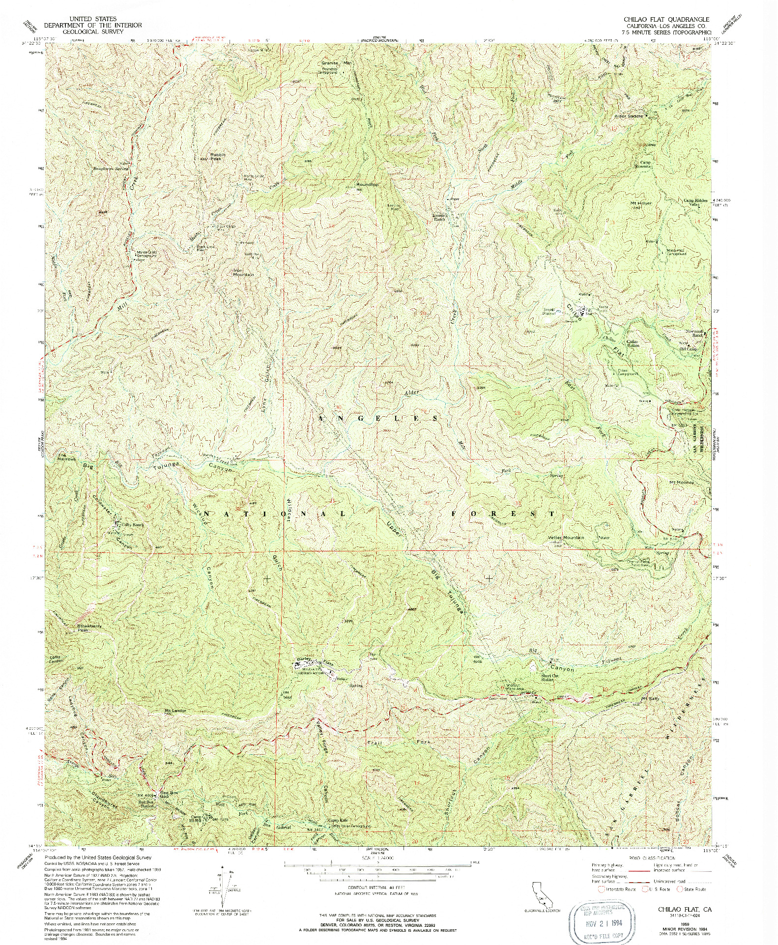 USGS 1:24000-SCALE QUADRANGLE FOR CHILAO FLAT, CA 1959