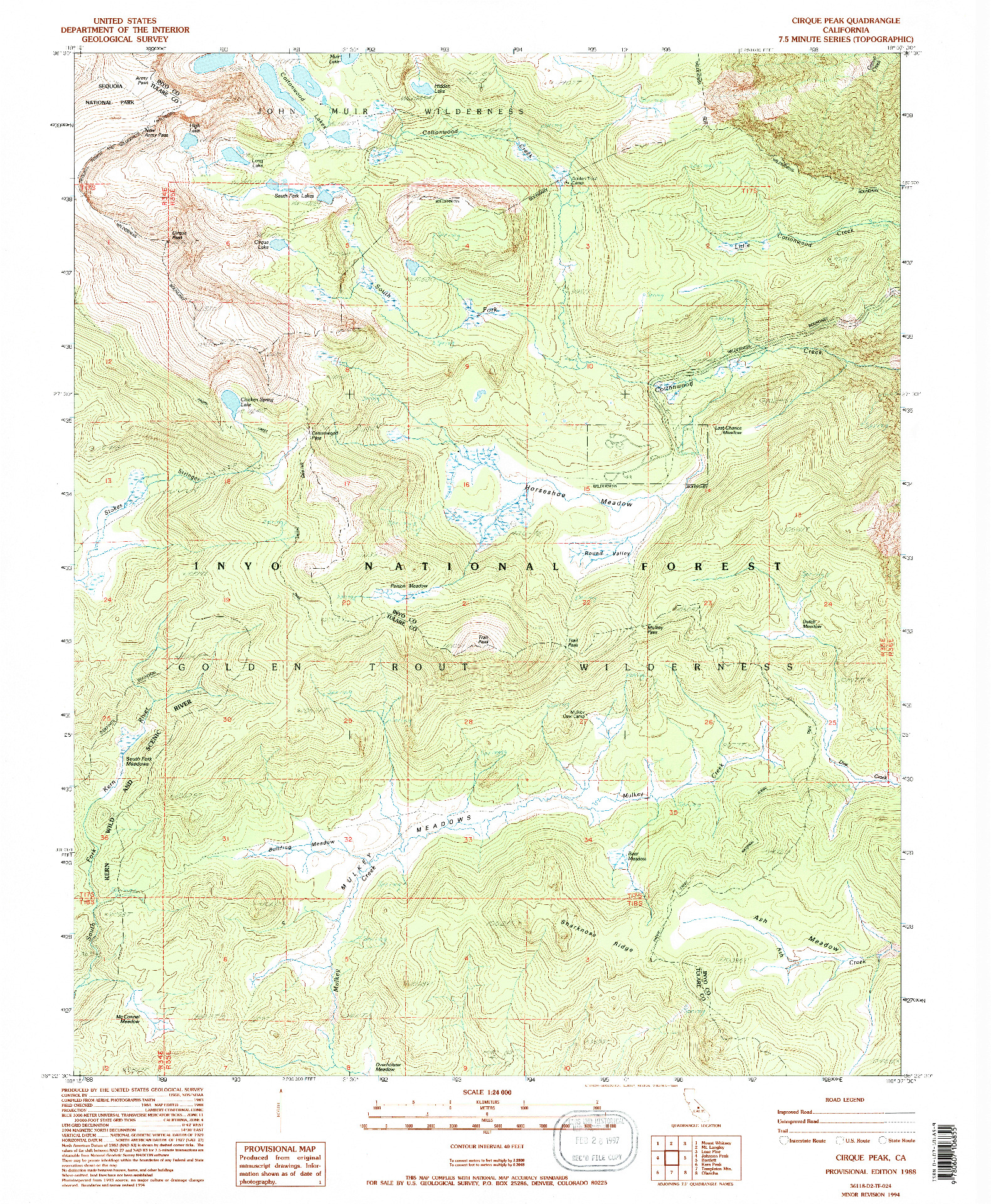USGS 1:24000-SCALE QUADRANGLE FOR CIRQUE PEAK, CA 1988