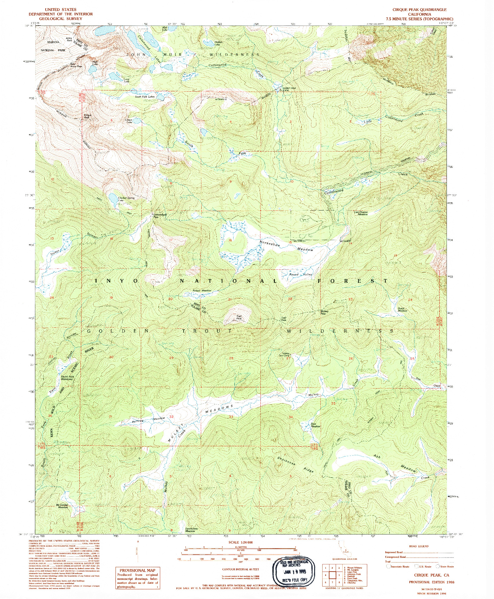 USGS 1:24000-SCALE QUADRANGLE FOR CIRQUE PEAK, CA 1988