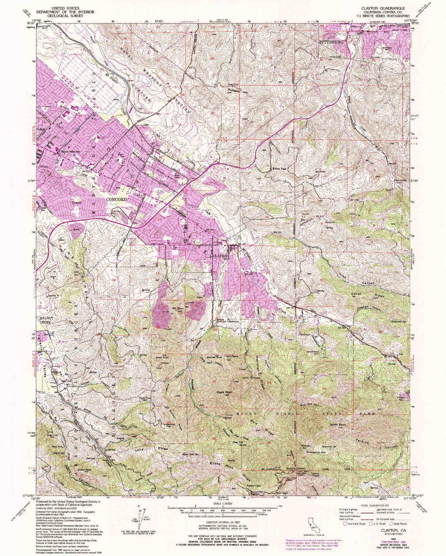 USGS 1:24000-SCALE QUADRANGLE FOR CLAYTON, CA 1953