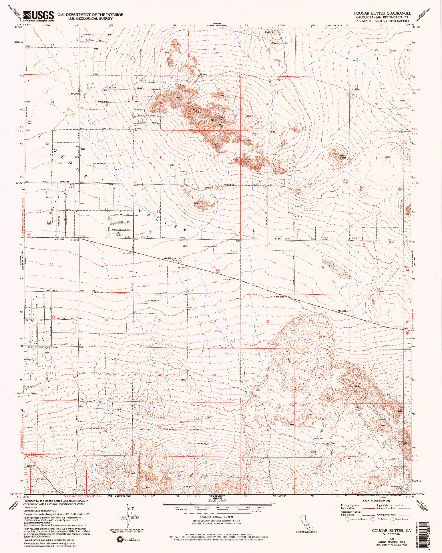 USGS 1:24000-SCALE QUADRANGLE FOR COUGAR BUTTES, CA 1971