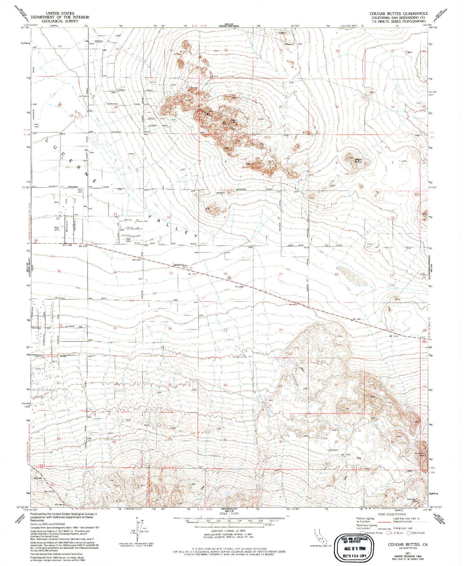 USGS 1:24000-SCALE QUADRANGLE FOR COUGAR BUTTES, CA 1971