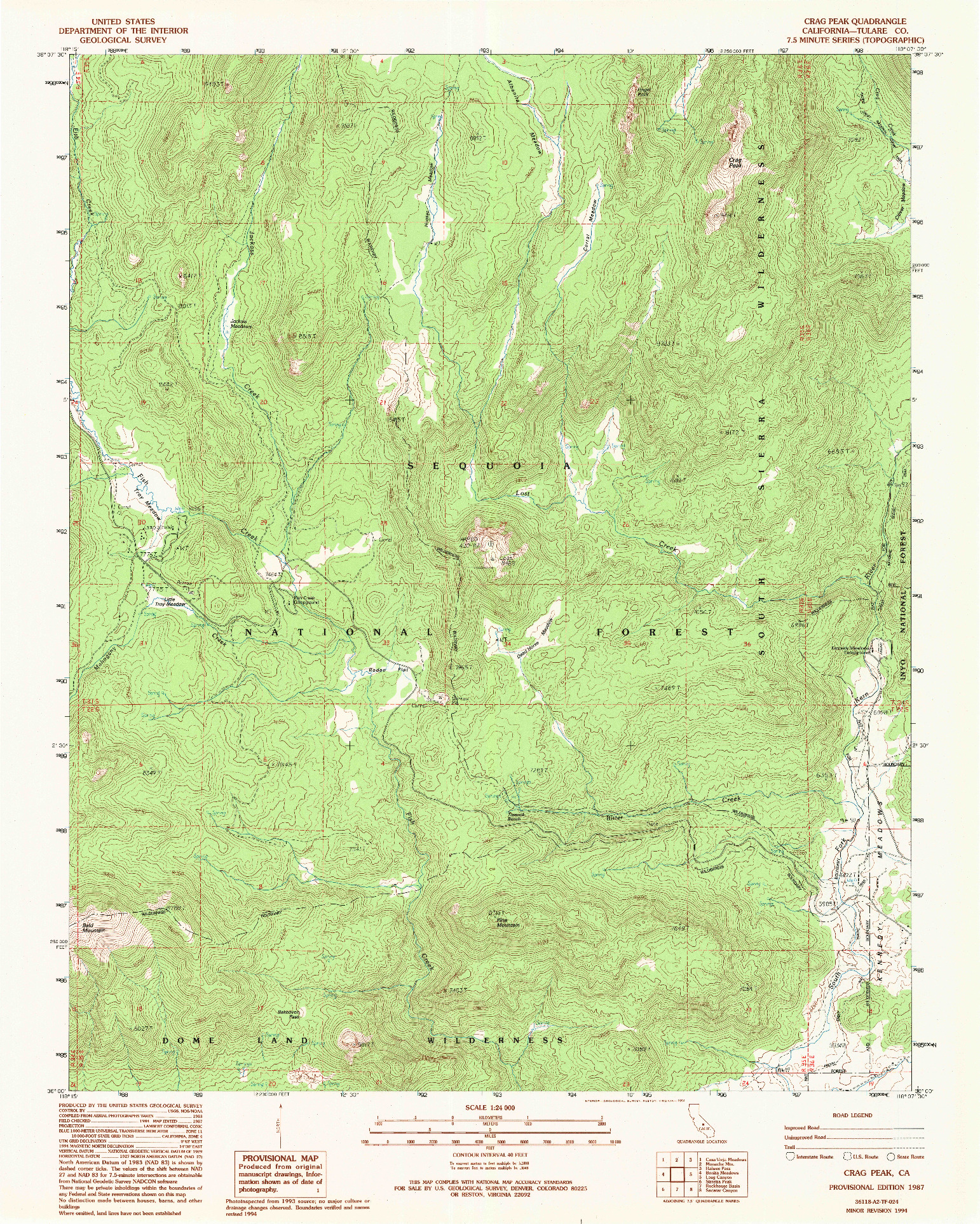 USGS 1:24000-SCALE QUADRANGLE FOR CRAG PEAK, CA 1987