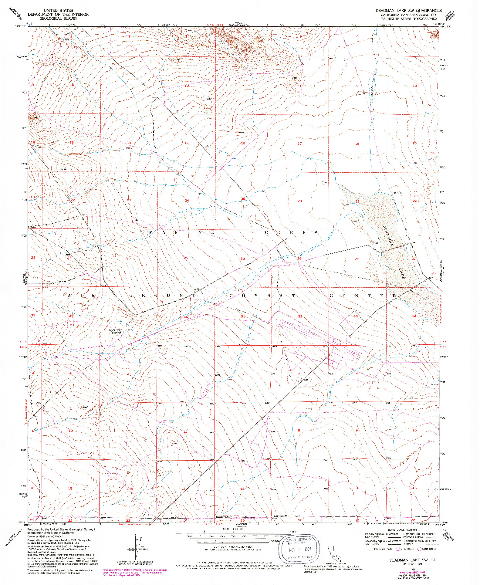 USGS 1:24000-SCALE QUADRANGLE FOR DEADMAN LAKE SW, CA 1955