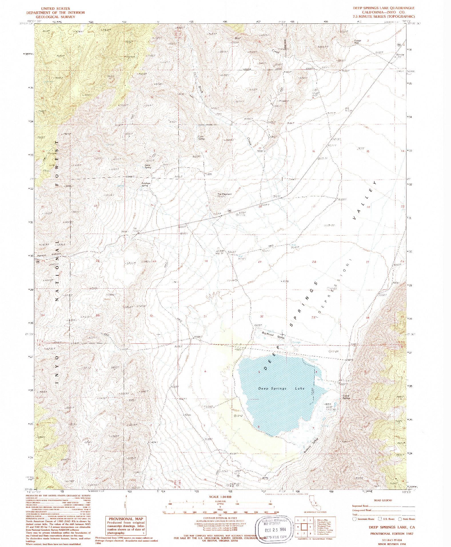 USGS 1:24000-SCALE QUADRANGLE FOR DEEP SPRINGS LAKE, CA 1987