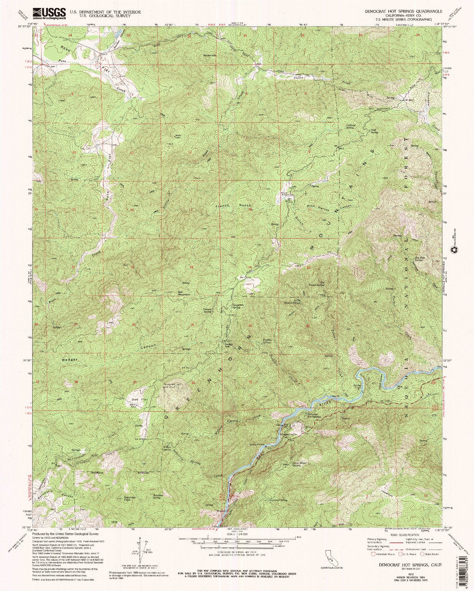 USGS 1:24000-SCALE QUADRANGLE FOR DEMOCRAT HOT SPRINGS, CA 1972