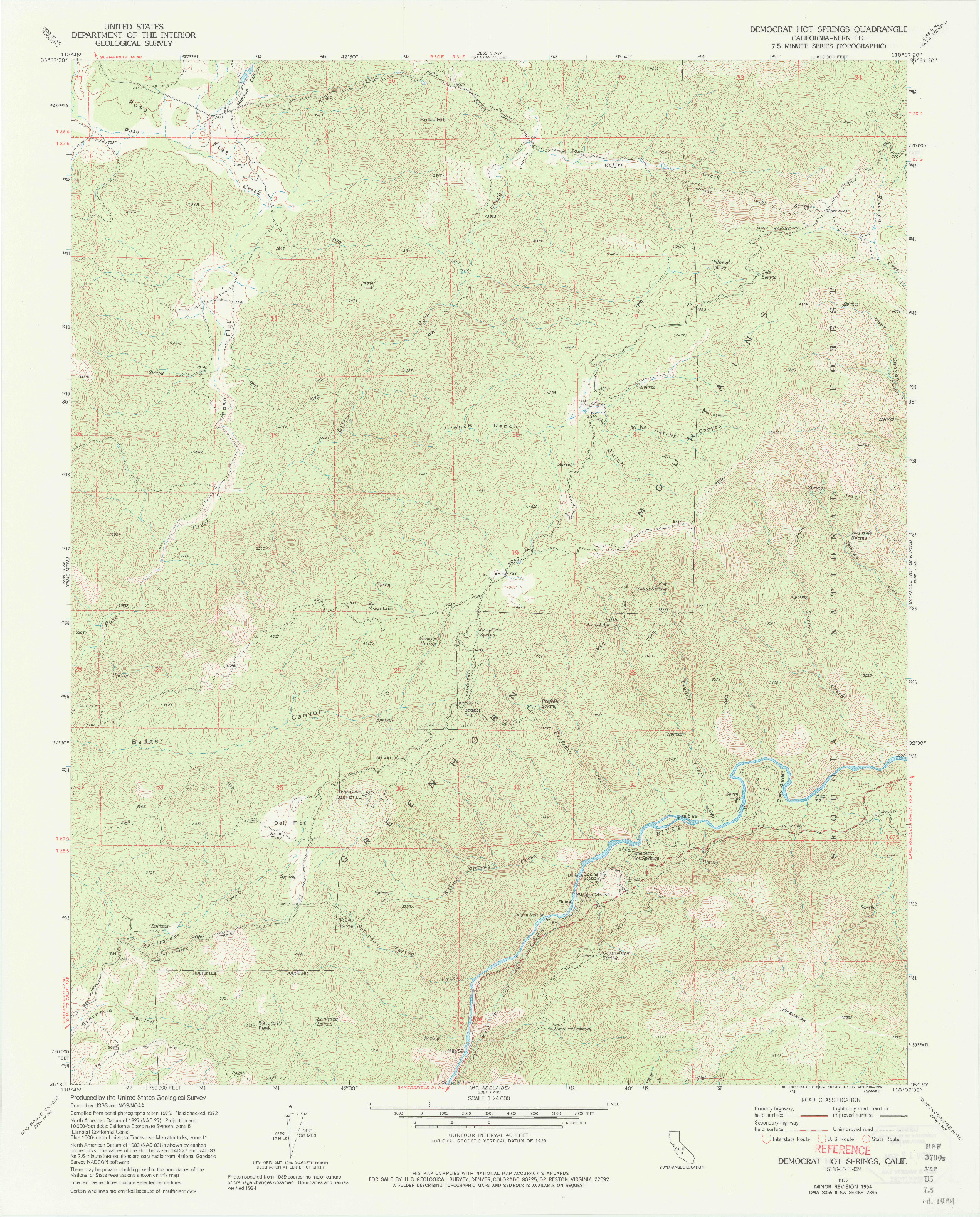 USGS 1:24000-SCALE QUADRANGLE FOR DEMOCRAT HOT SPRINGS, CA 1972