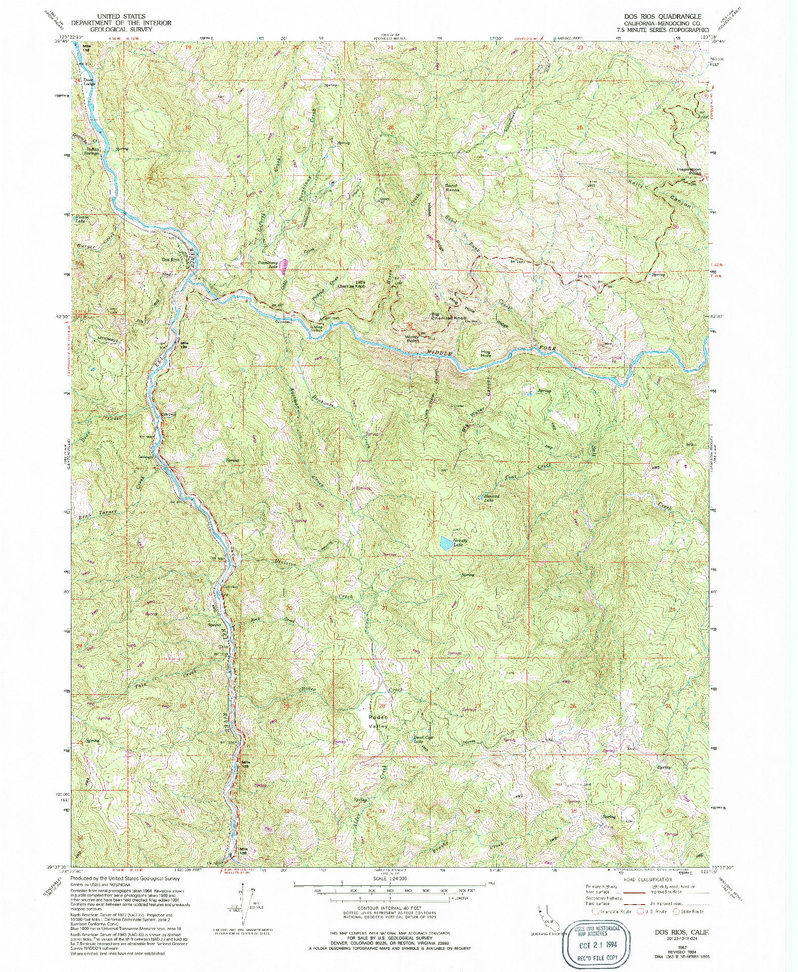 USGS 1:24000-SCALE QUADRANGLE FOR DOS RIOS, CA 1967