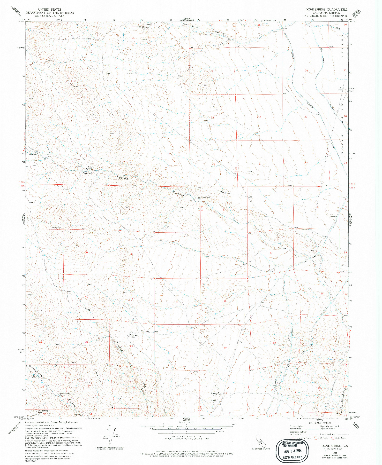 USGS 1:24000-SCALE QUADRANGLE FOR DOVE SPRING, CA 1972