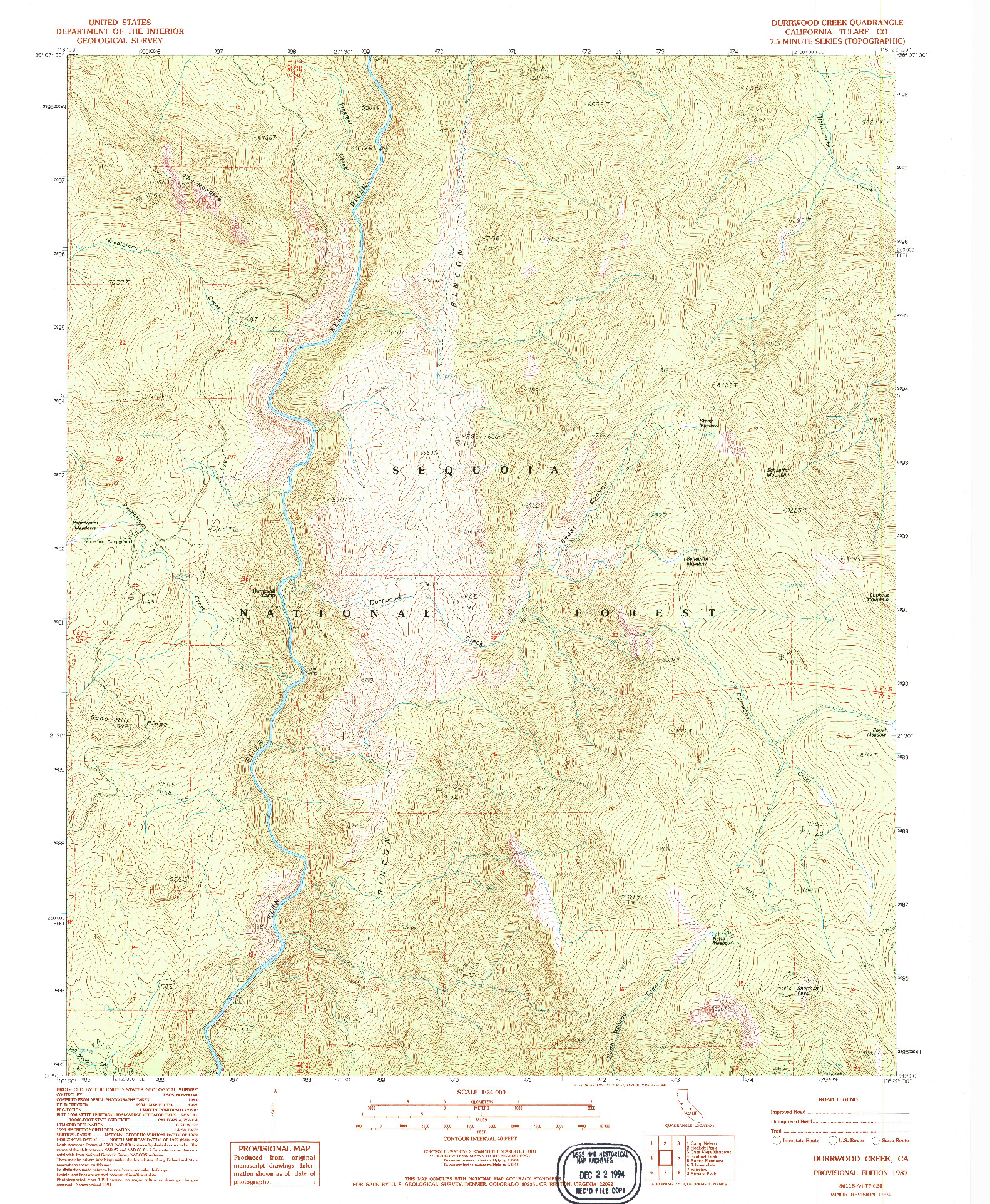 USGS 1:24000-SCALE QUADRANGLE FOR DURRWOOD CREEK, CA 1987