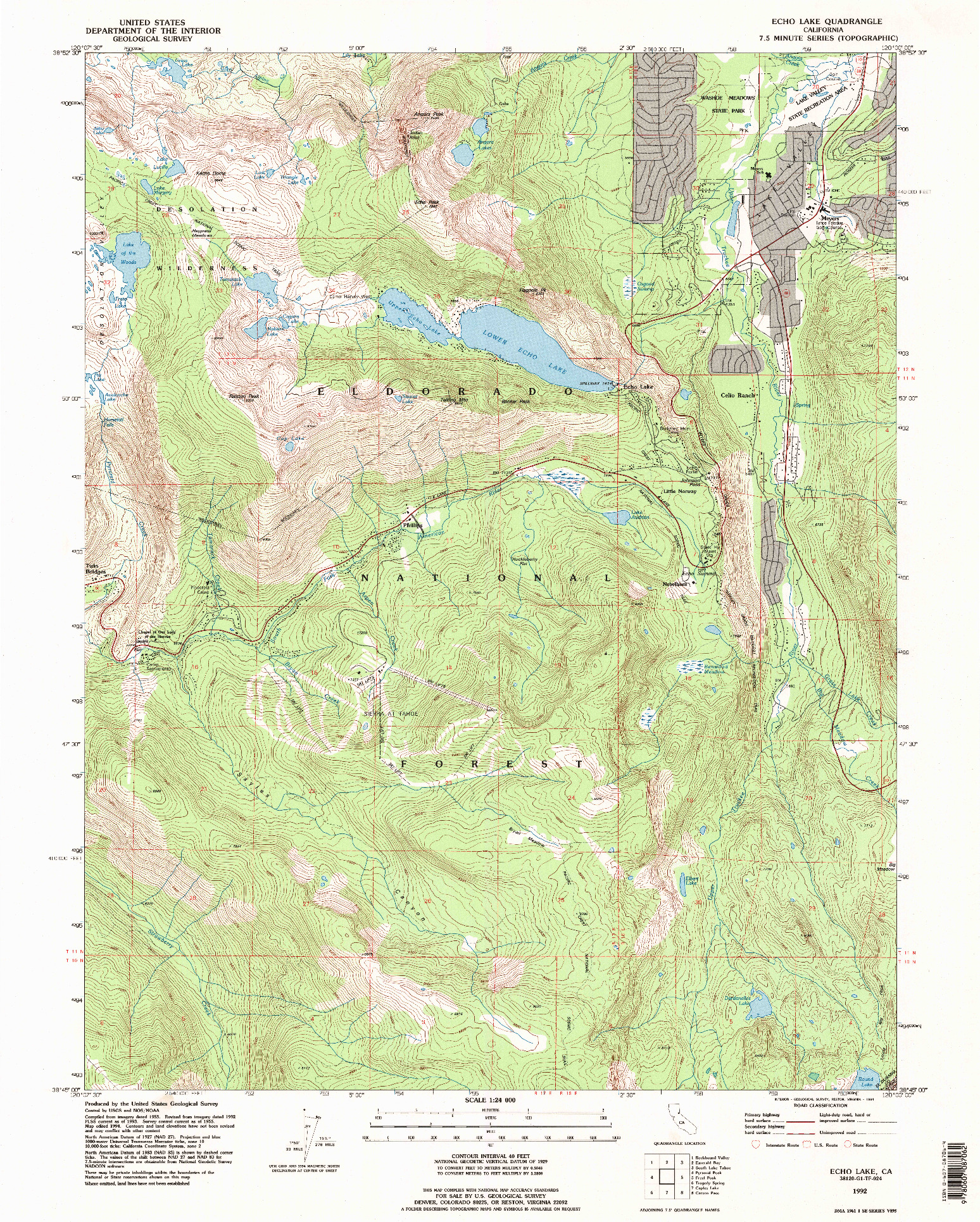 USGS 1:24000-SCALE QUADRANGLE FOR ECHO LAKE, CA 1992