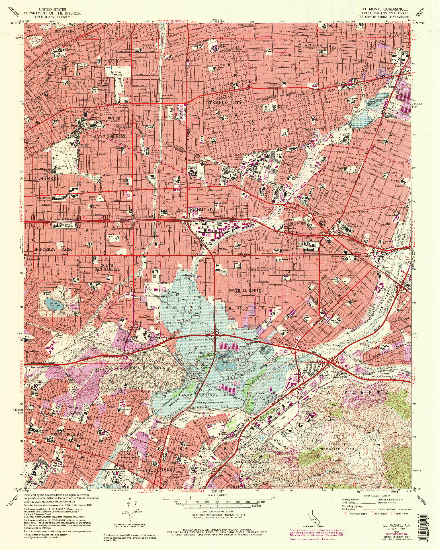 USGS 1:24000-SCALE QUADRANGLE FOR EL MONTE, CA 1966