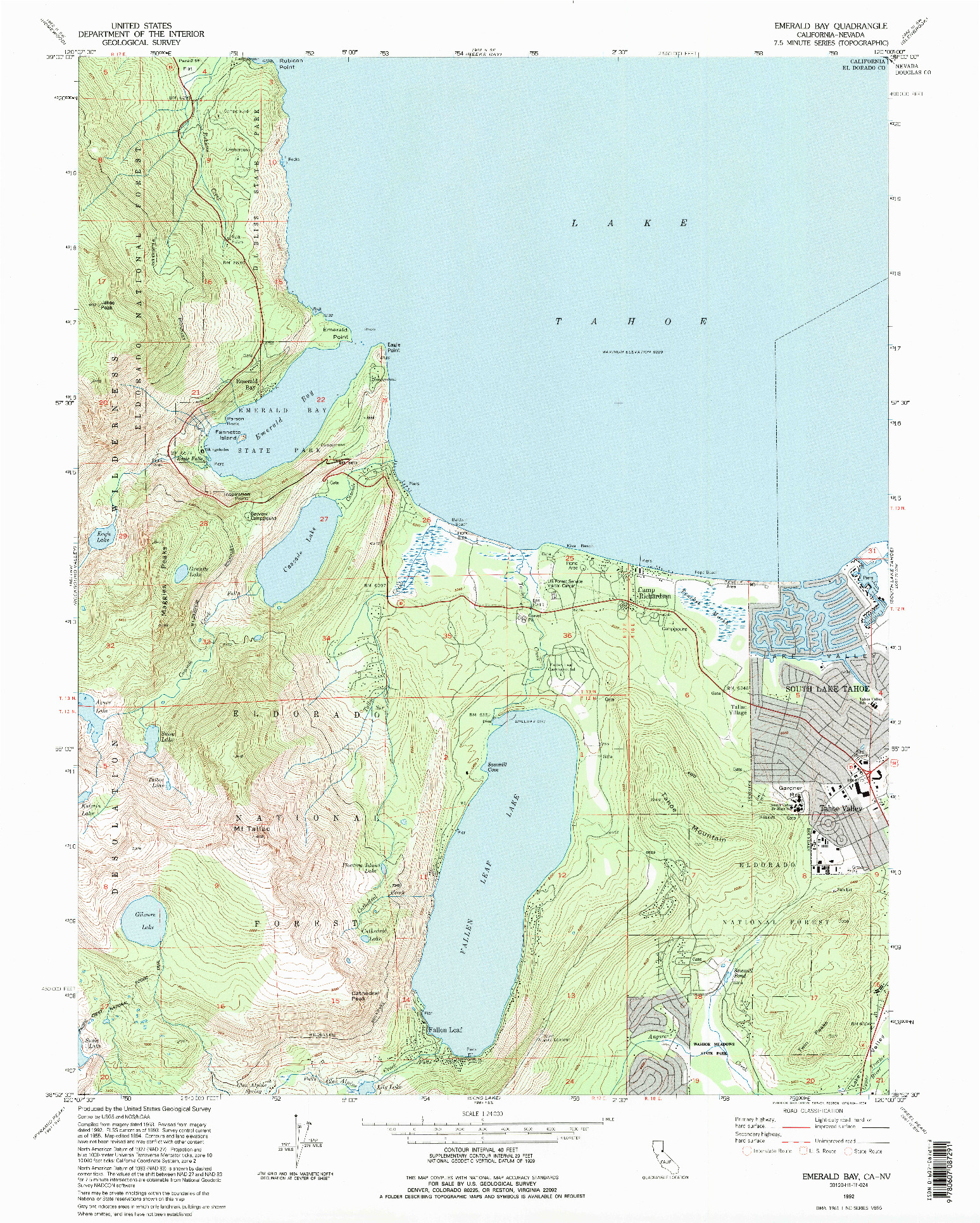 USGS 1:24000-SCALE QUADRANGLE FOR EMERALD BAY, CA 1992