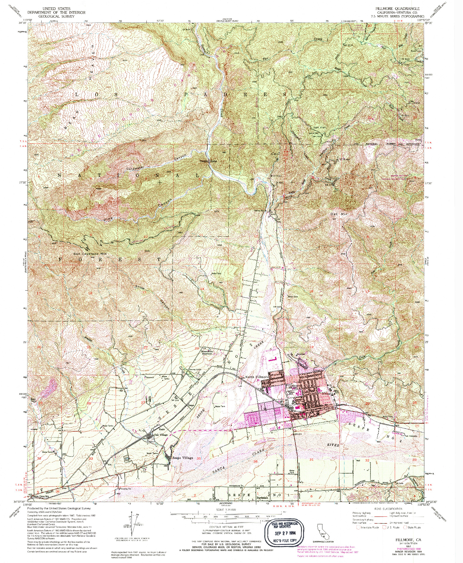 USGS 1:24000-SCALE QUADRANGLE FOR FILLMORE, CA 1951