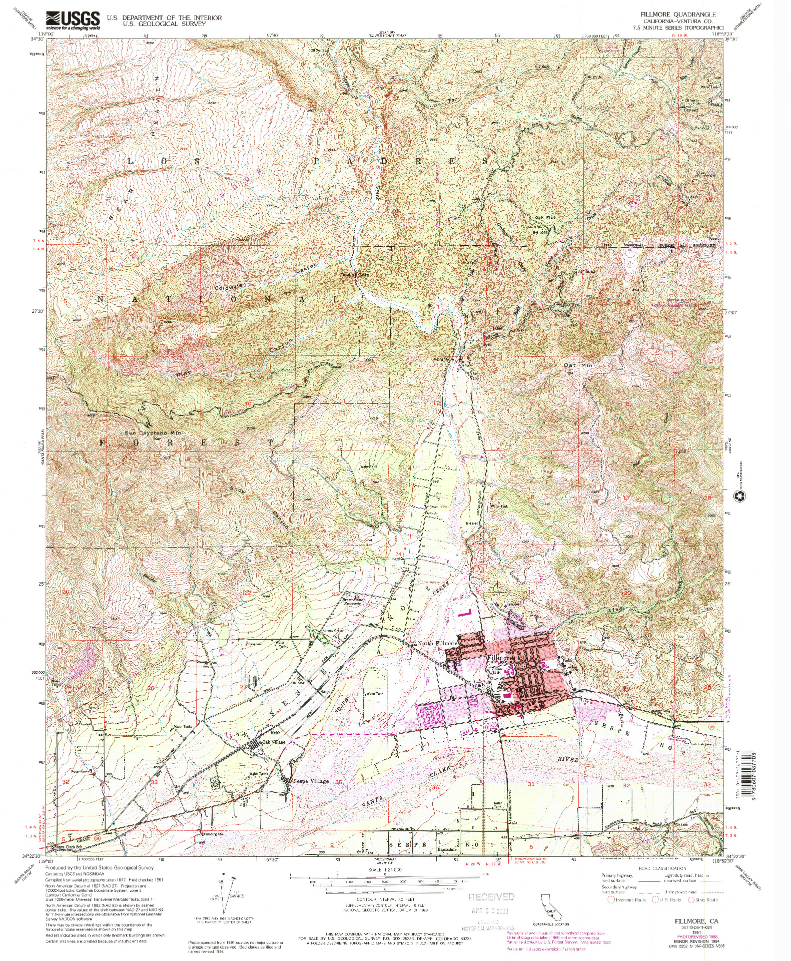 USGS 1:24000-SCALE QUADRANGLE FOR FILLMORE, CA 1951