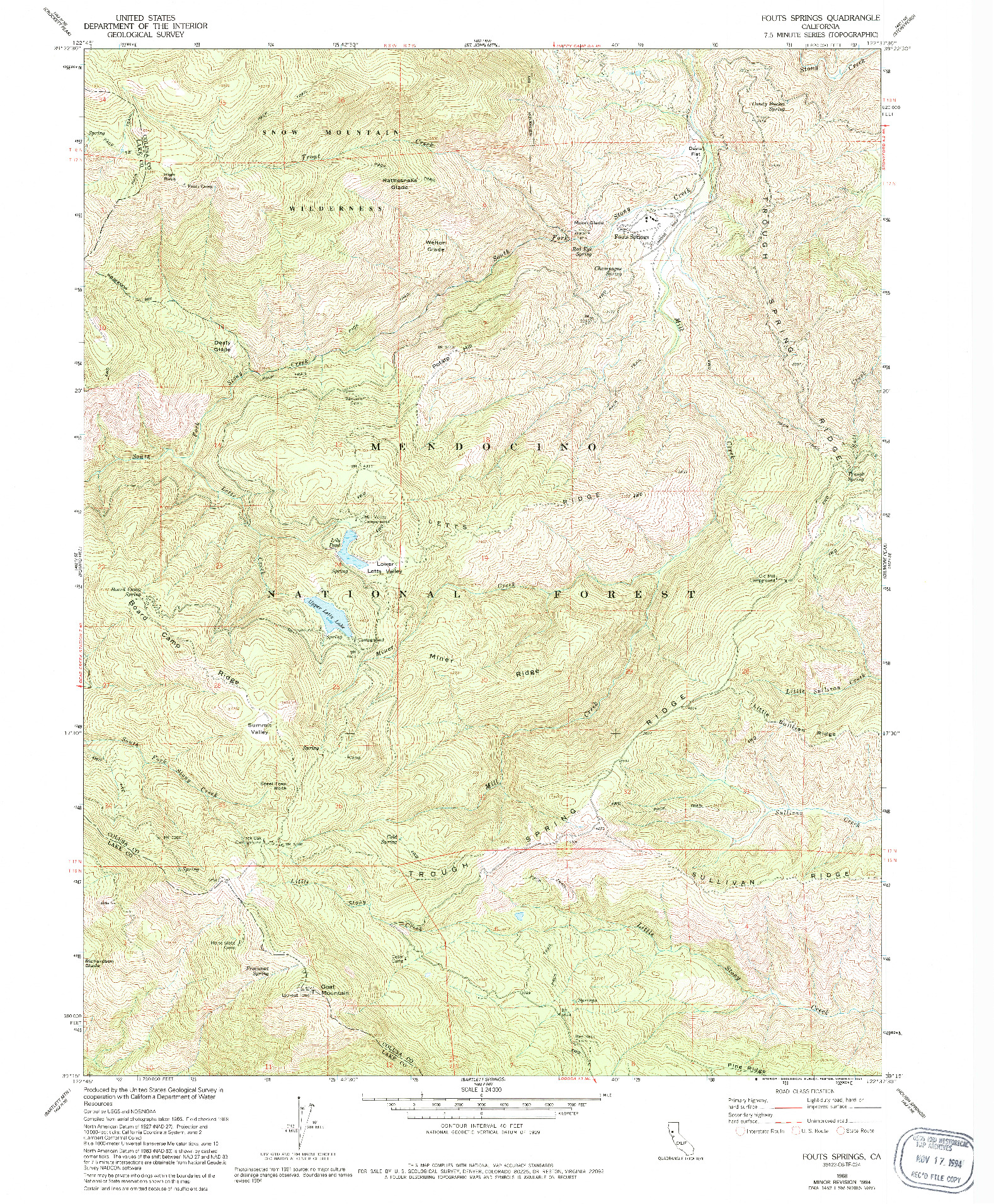 USGS 1:24000-SCALE QUADRANGLE FOR FOUTS SPRINGS, CA 1968