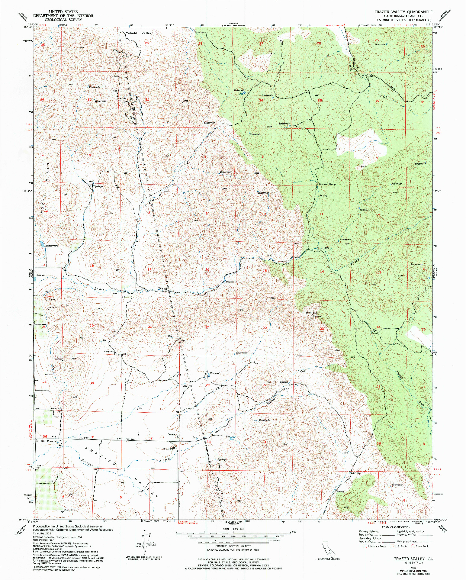 USGS 1:24000-SCALE QUADRANGLE FOR FRAZIER VALLEY, CA 1957