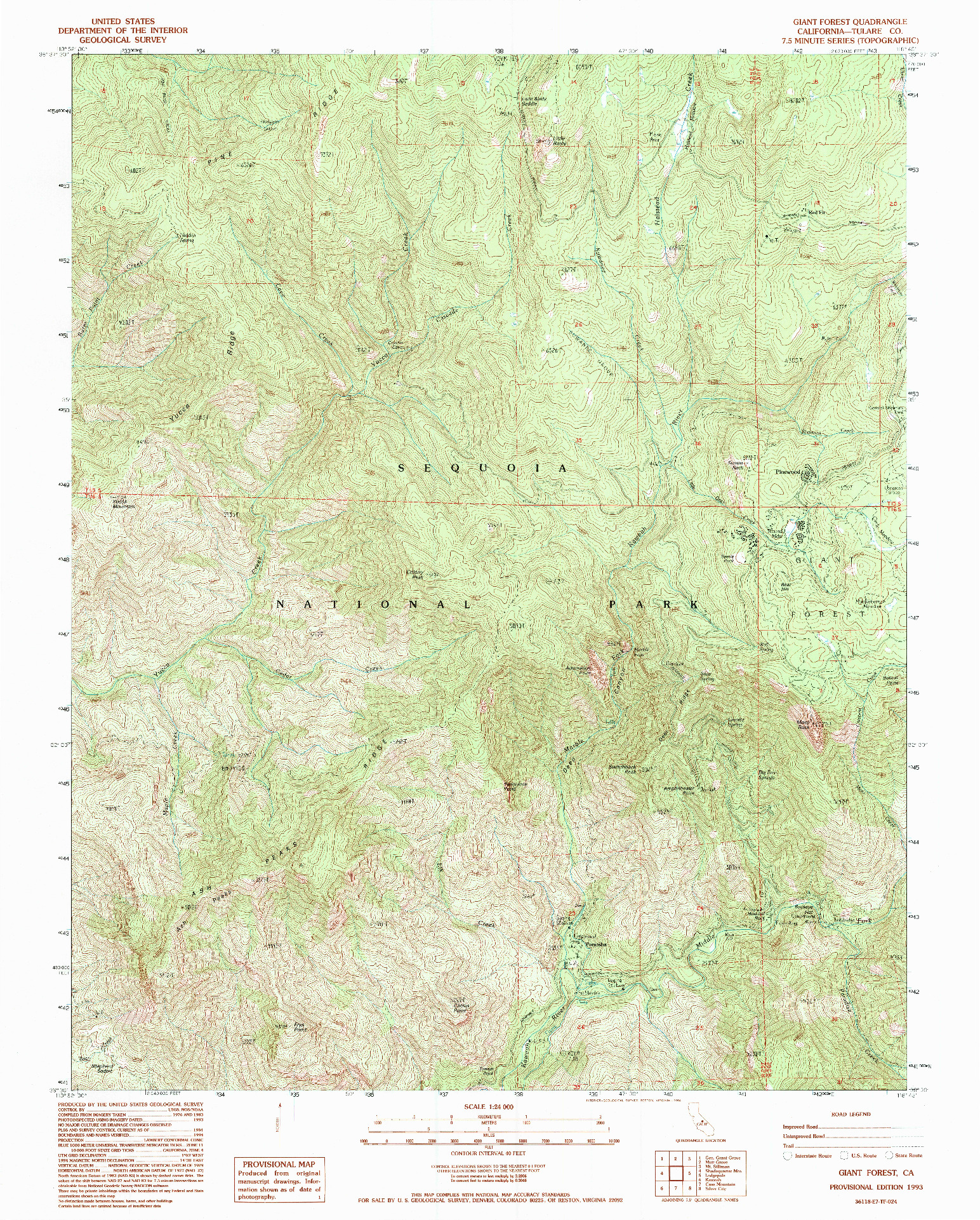 USGS 1:24000-SCALE QUADRANGLE FOR GIANT FOREST, CA 1993