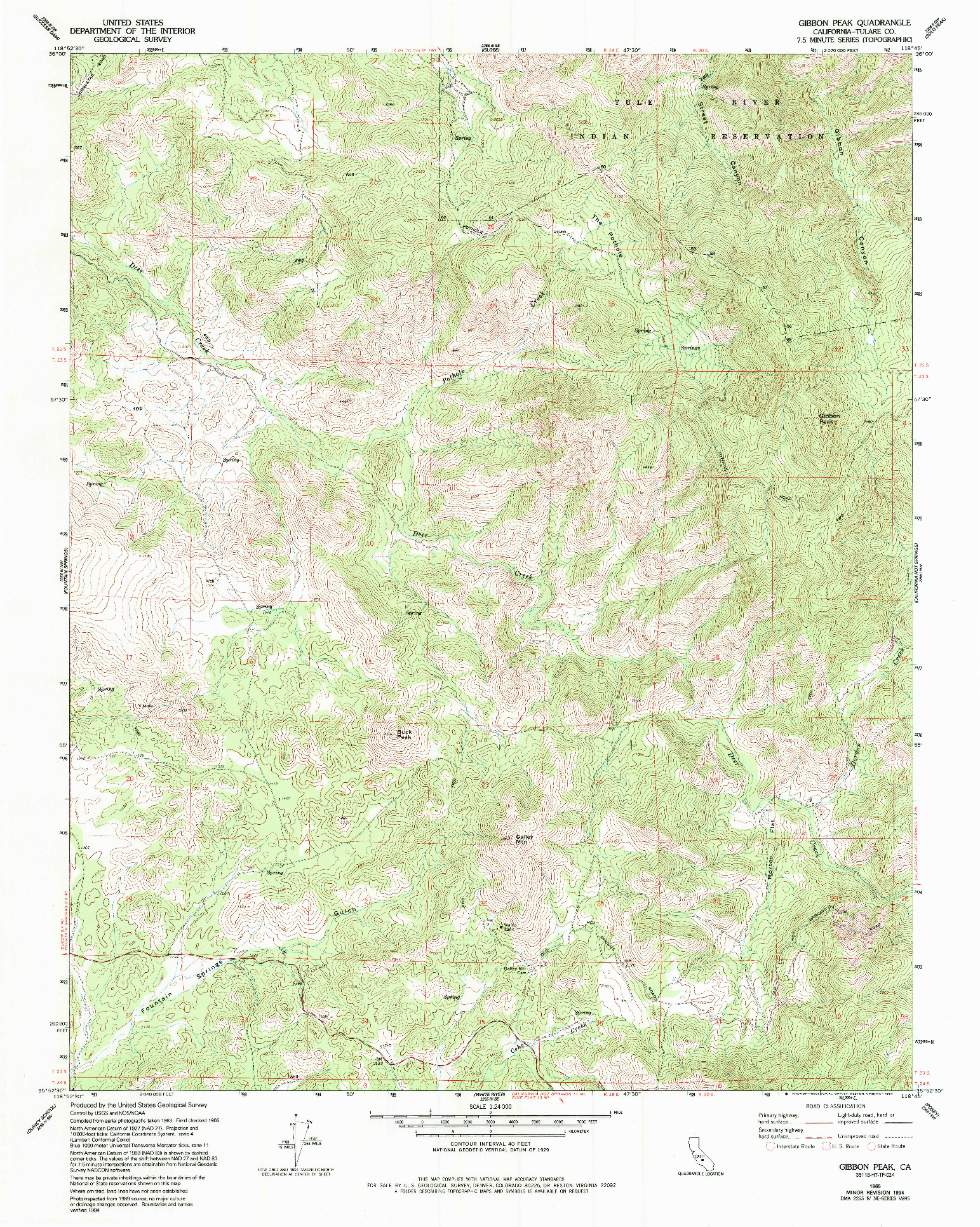 USGS 1:24000-SCALE QUADRANGLE FOR GIBBON PEAK, CA 1965