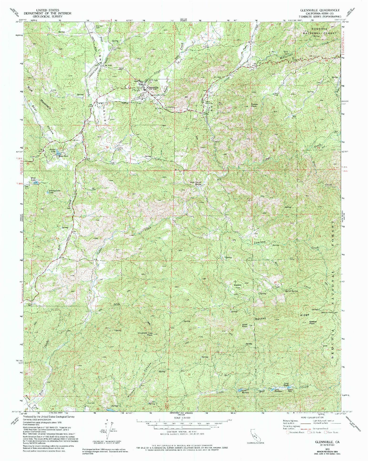 USGS 1:24000-SCALE QUADRANGLE FOR GLENNVILLE, CA 1972