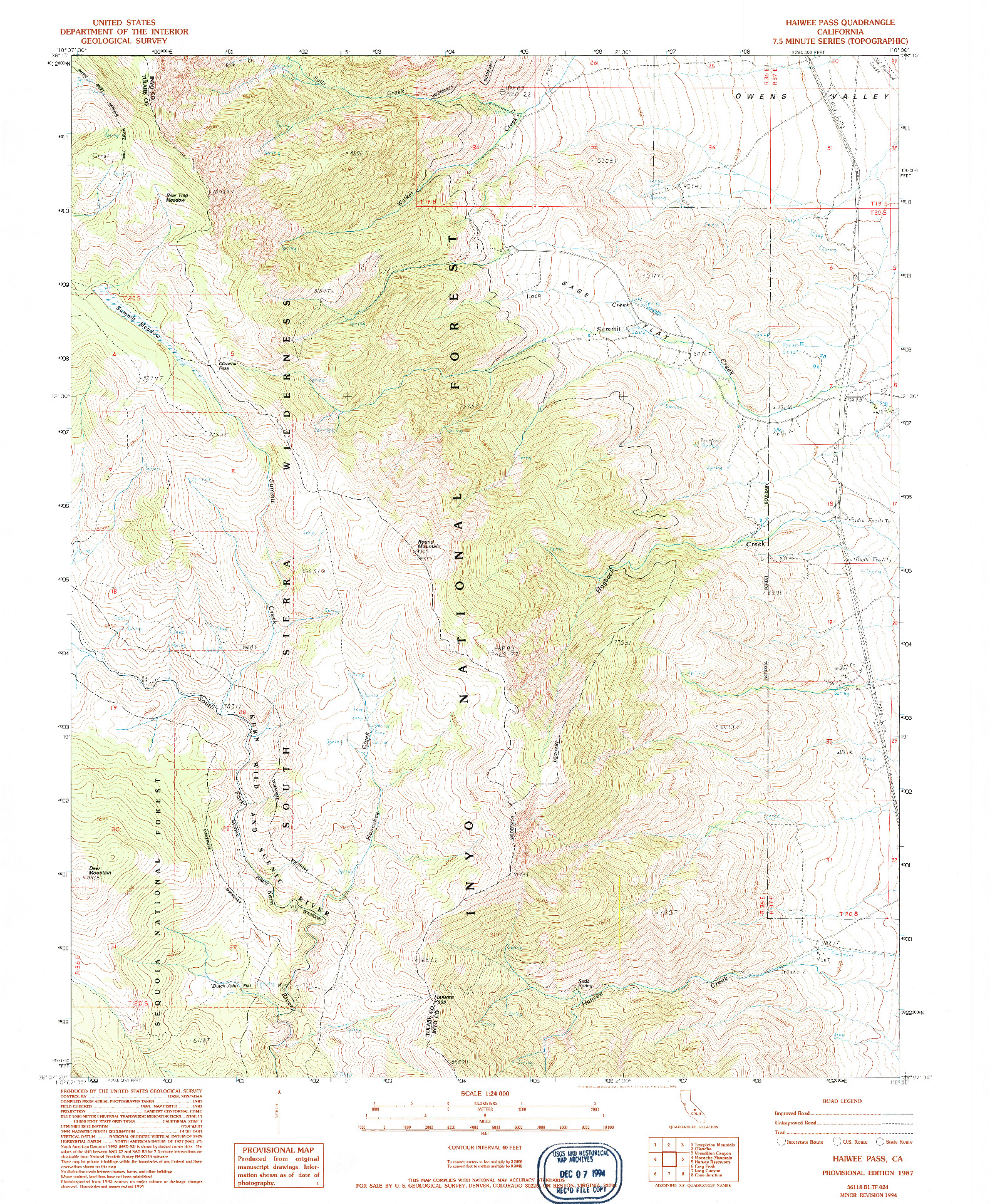 USGS 1:24000-SCALE QUADRANGLE FOR HAIWEE PASS, CA 1987