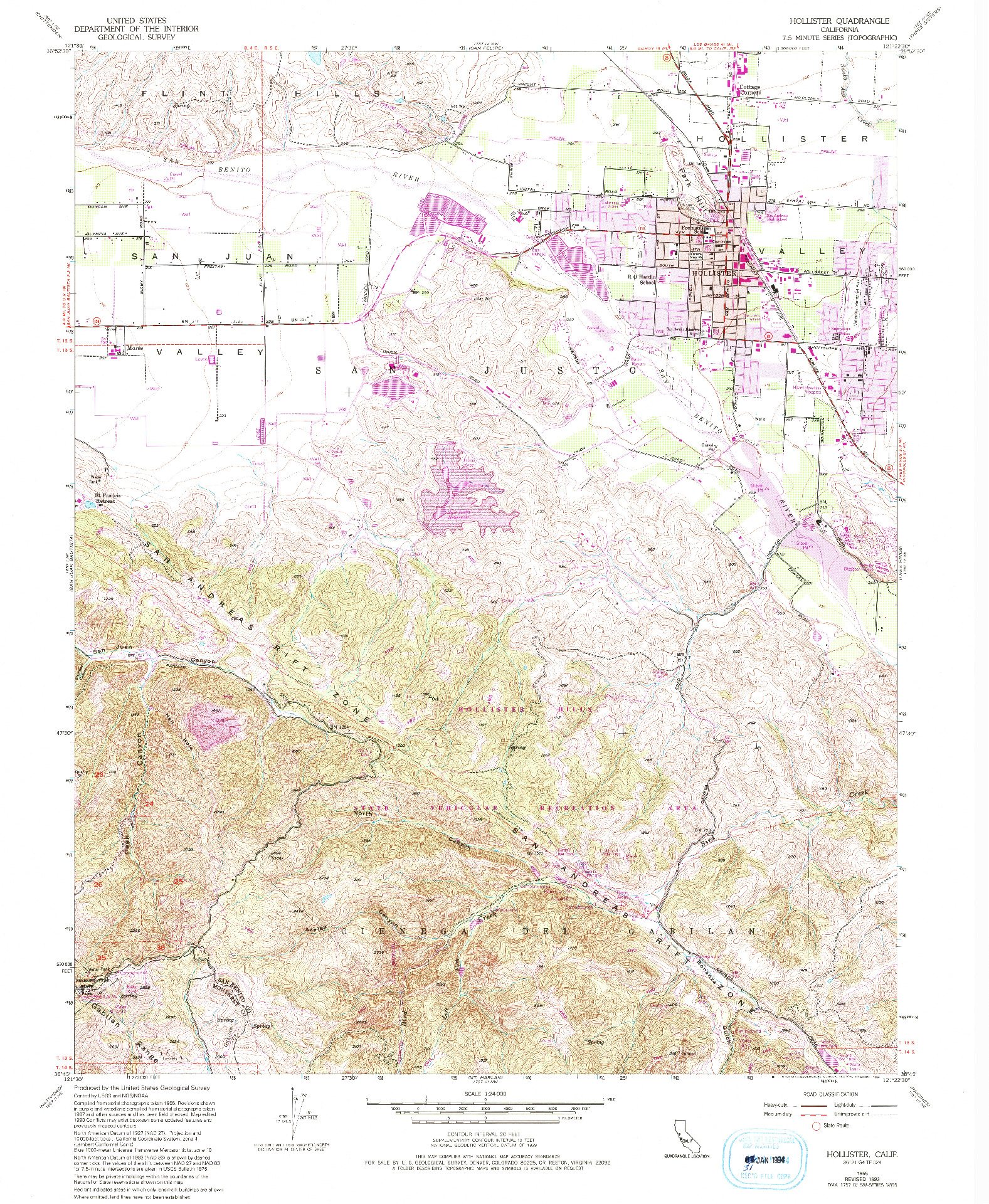 USGS 1:24000-SCALE QUADRANGLE FOR HOLLISTER, CA 1955